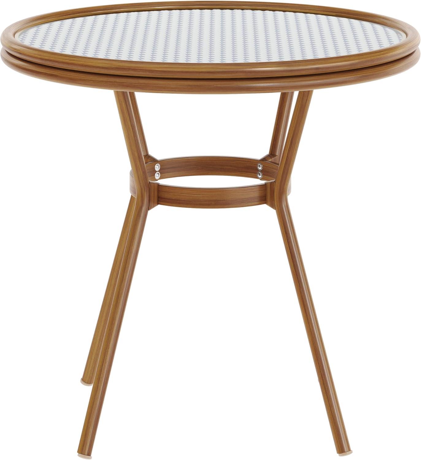 imageFlash Furniture Lourdes IndoorOutdoor Commercial Bistro Table Tempered Glass Top PE Rattan Lt NAT Bamboo Print Aluminum Frame 315quot NATWhiteWhite Navy RattanNatural Frame