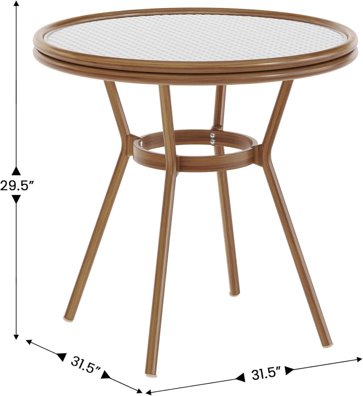 imageFlash Furniture Lourdes IndoorOutdoor Commercial Bistro Table Tempered Glass Top PE Rattan Lt NAT Bamboo Print Aluminum Frame 315quot NATWhiteWhite Gray RattanNatural Frame