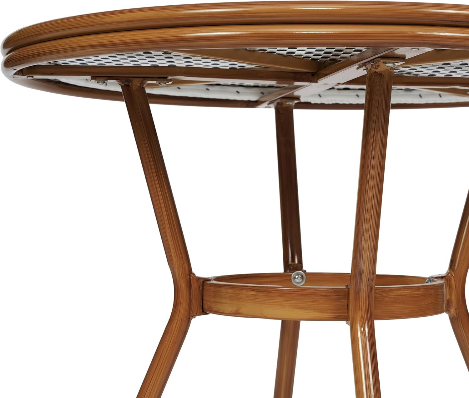 imageFlash Furniture Lourdes IndoorOutdoor Commercial Bistro Table Tempered Glass Top PE Rattan Lt NAT Bamboo Print Aluminum Frame 315quot NATWhiteWhite Navy RattanNatural Frame