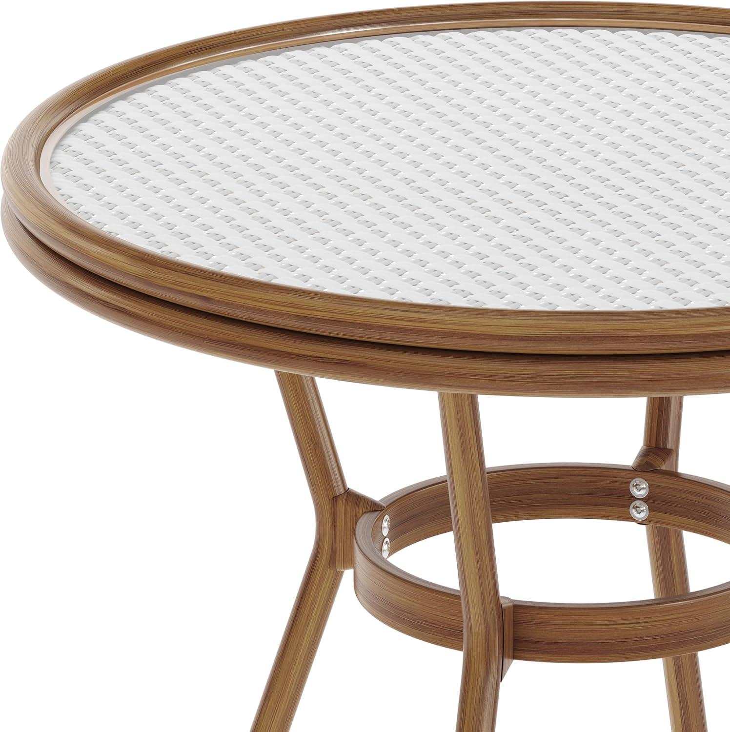 imageFlash Furniture Lourdes IndoorOutdoor Commercial Bistro Table Tempered Glass Top PE Rattan Lt NAT Bamboo Print Aluminum Frame 315quot NATWhiteWhite Gray RattanNatural Frame