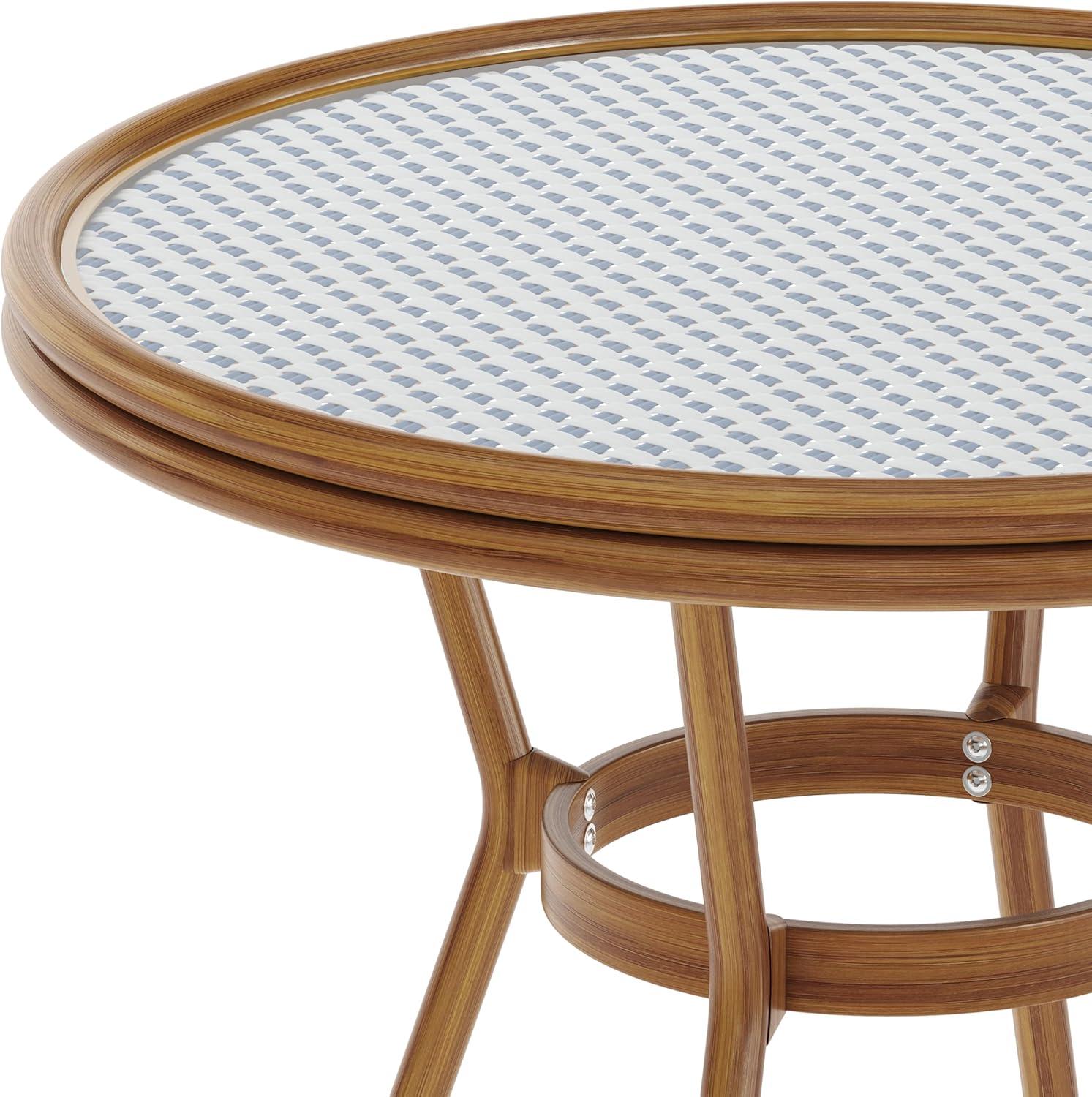 imageFlash Furniture Lourdes IndoorOutdoor Commercial Bistro Table Tempered Glass Top PE Rattan Lt NAT Bamboo Print Aluminum Frame 315quot NATWhiteWhite Navy RattanNatural Frame