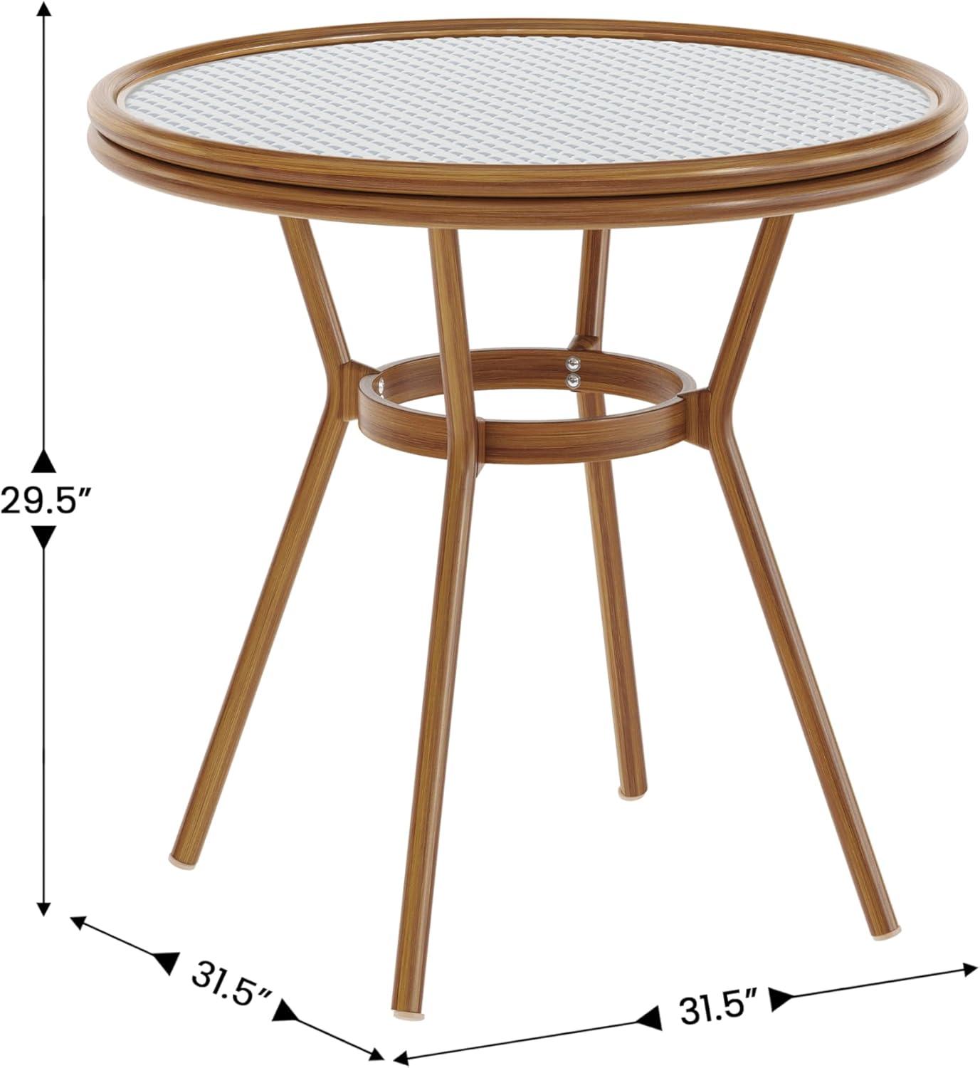 imageFlash Furniture Lourdes IndoorOutdoor Commercial Bistro Table Tempered Glass Top PE Rattan Lt NAT Bamboo Print Aluminum Frame 315quot NATWhiteWhite Navy RattanNatural Frame