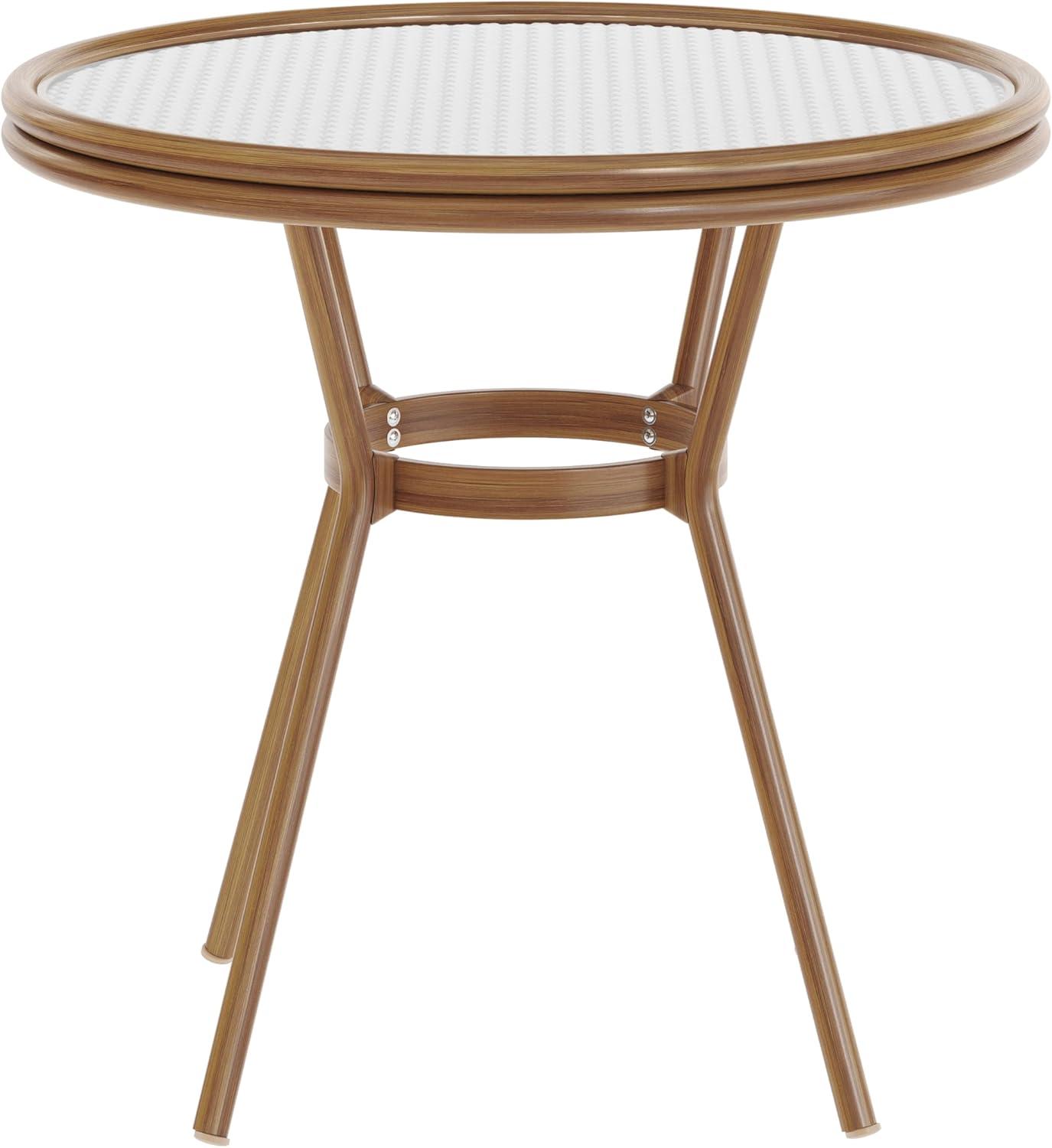 imageFlash Furniture Lourdes IndoorOutdoor Commercial Bistro Table Tempered Glass Top PE Rattan Lt NAT Bamboo Print Aluminum Frame 315quot NATWhiteWhite Gray RattanNatural Frame