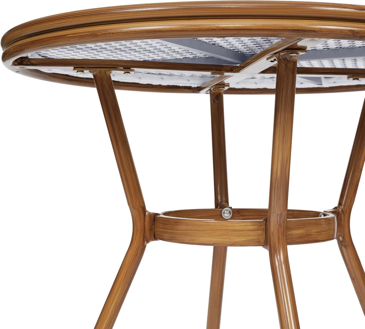 imageFlash Furniture Lourdes IndoorOutdoor Commercial Bistro Table Tempered Glass Top PE Rattan Lt NAT Bamboo Print Aluminum Frame 315quot NATWhiteWhite Gray RattanNatural Frame