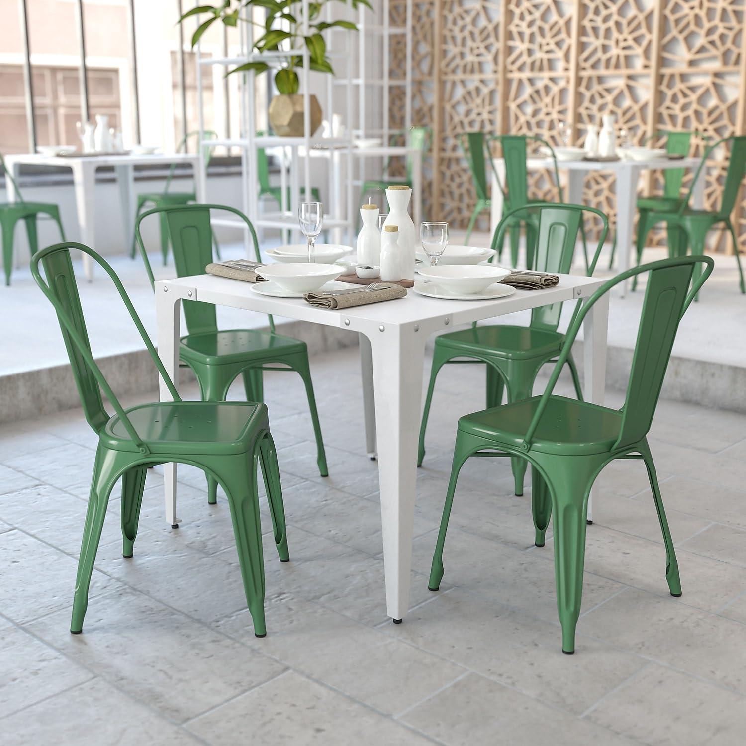 imageFlash Furniture Luke Commercial Grade 4 Pack Green Metal IndoorOutdoor Stackable Chair