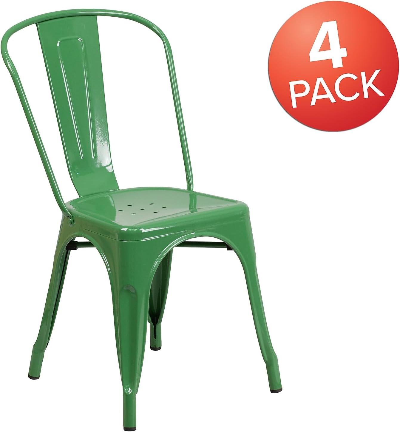 imageFlash Furniture Luke Commercial Grade 4 Pack Green Metal IndoorOutdoor Stackable Chair