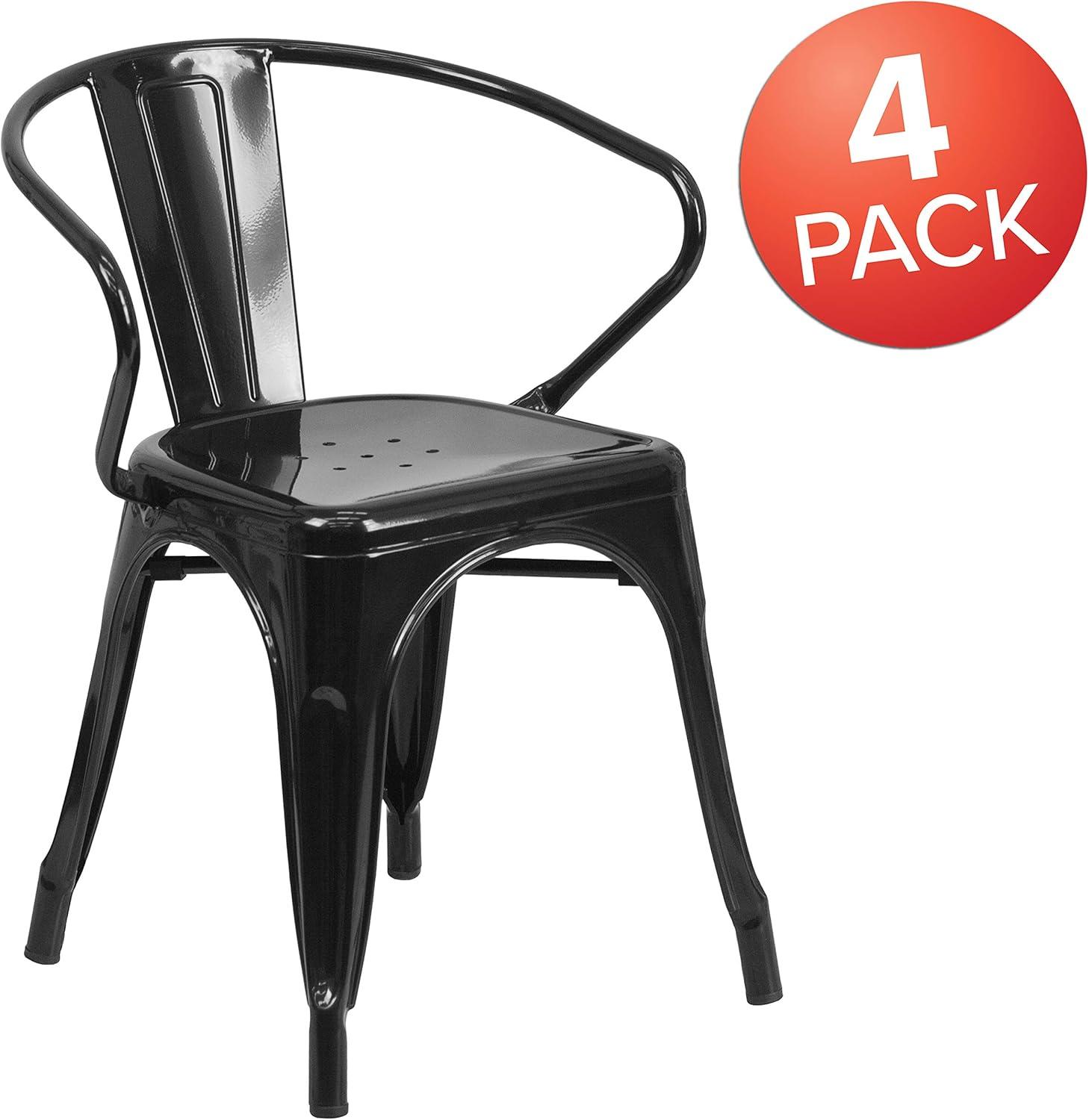 imageFlash Furniture Luna Commercial Grade Black Metal IndoorOutdoor Chair with ArmsBlack