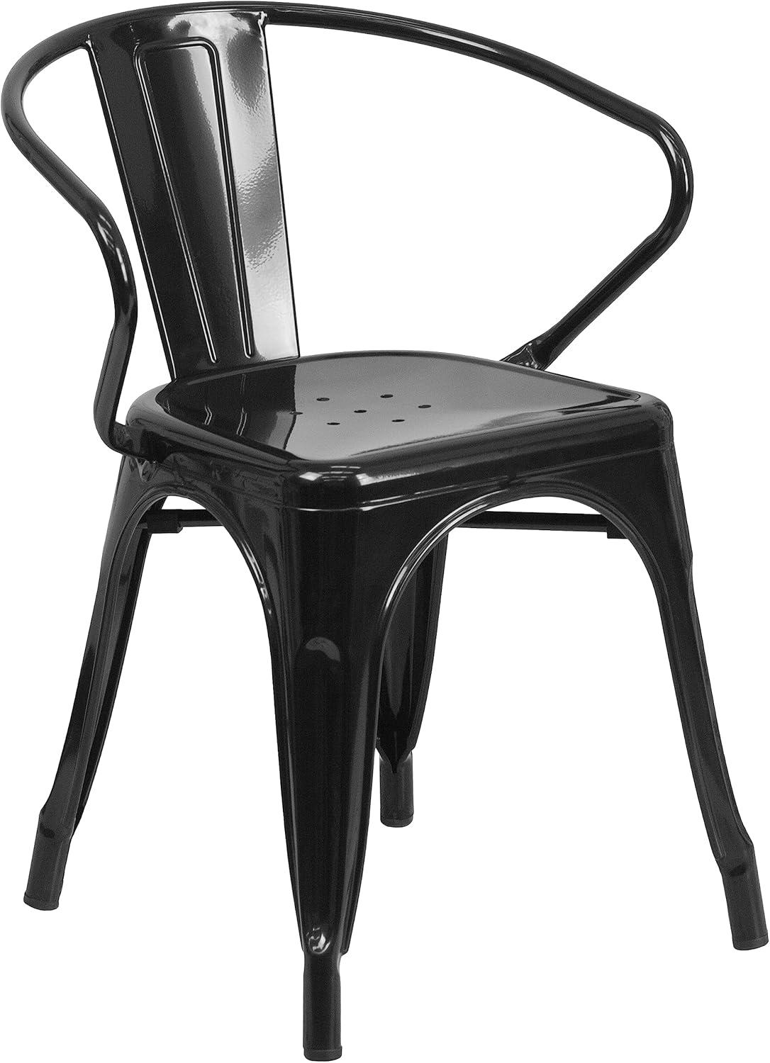 imageFlash Furniture Luna Commercial Grade Black Metal IndoorOutdoor Chair with ArmsBlack