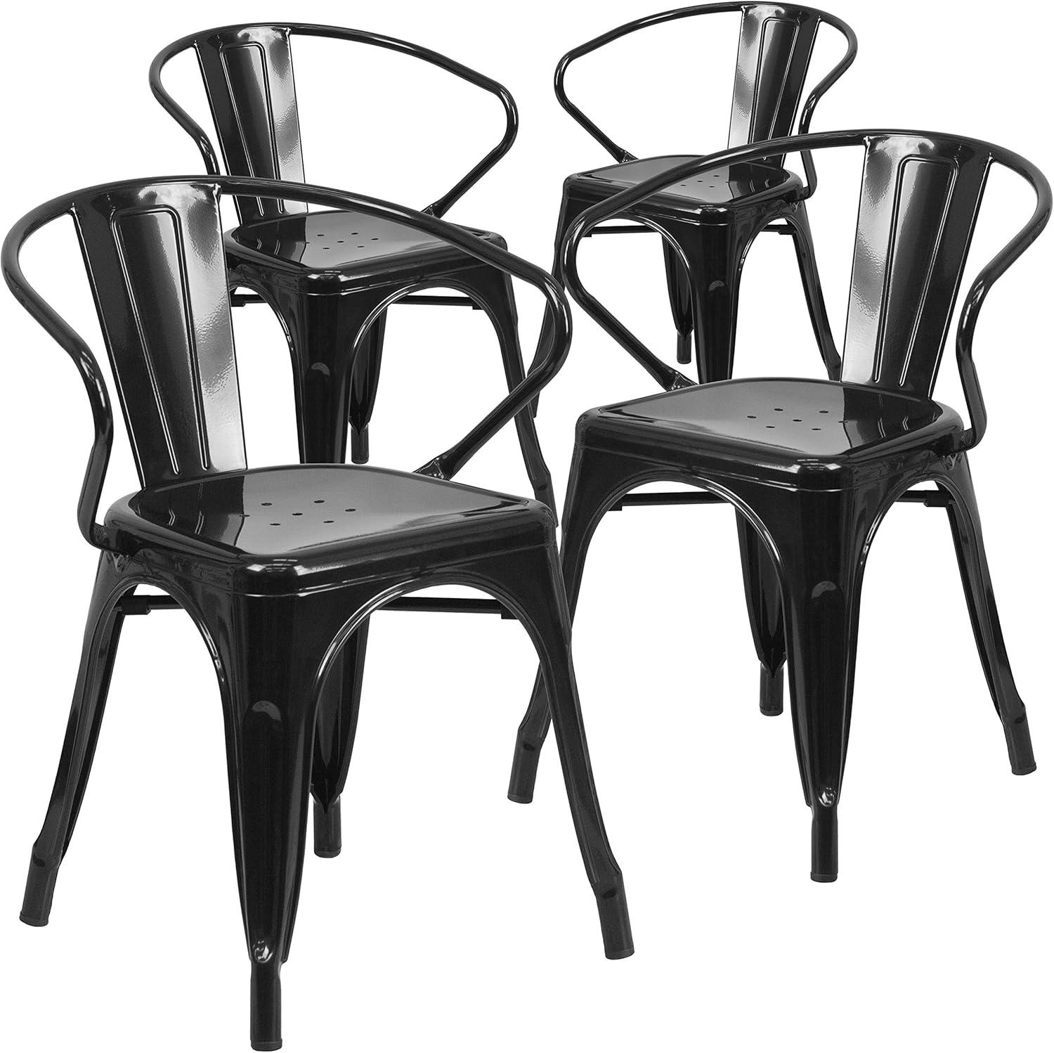 imageFlash Furniture Luna Commercial Grade Black Metal IndoorOutdoor Chair with ArmsBlack