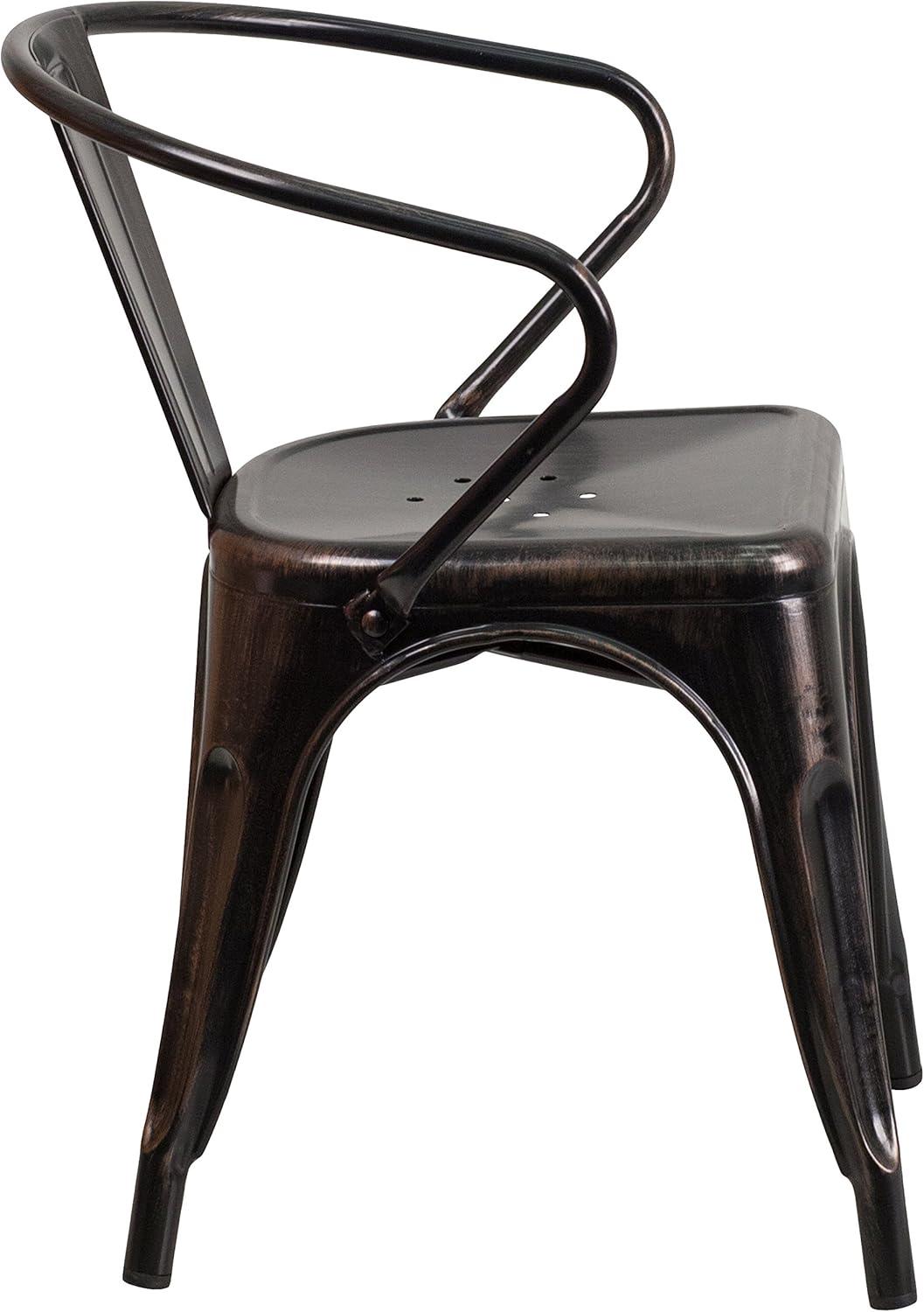 imageFlash Furniture Luna Commercial Grade Black Metal IndoorOutdoor Chair with ArmsBlackantique Gold