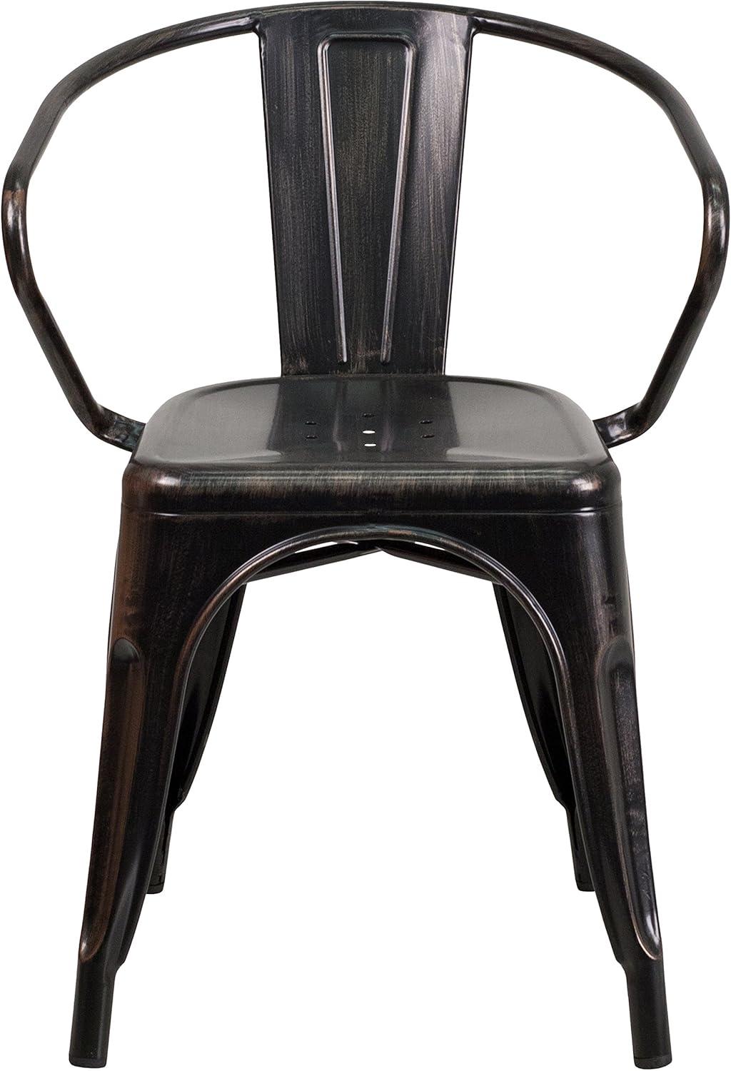 imageFlash Furniture Luna Commercial Grade Black Metal IndoorOutdoor Chair with ArmsBlackantique Gold