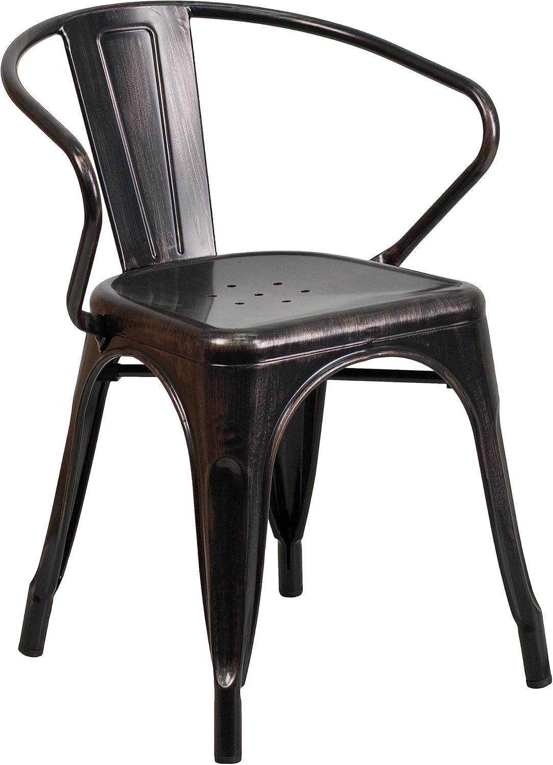 imageFlash Furniture Luna Commercial Grade Black Metal IndoorOutdoor Chair with ArmsBlackantique Gold
