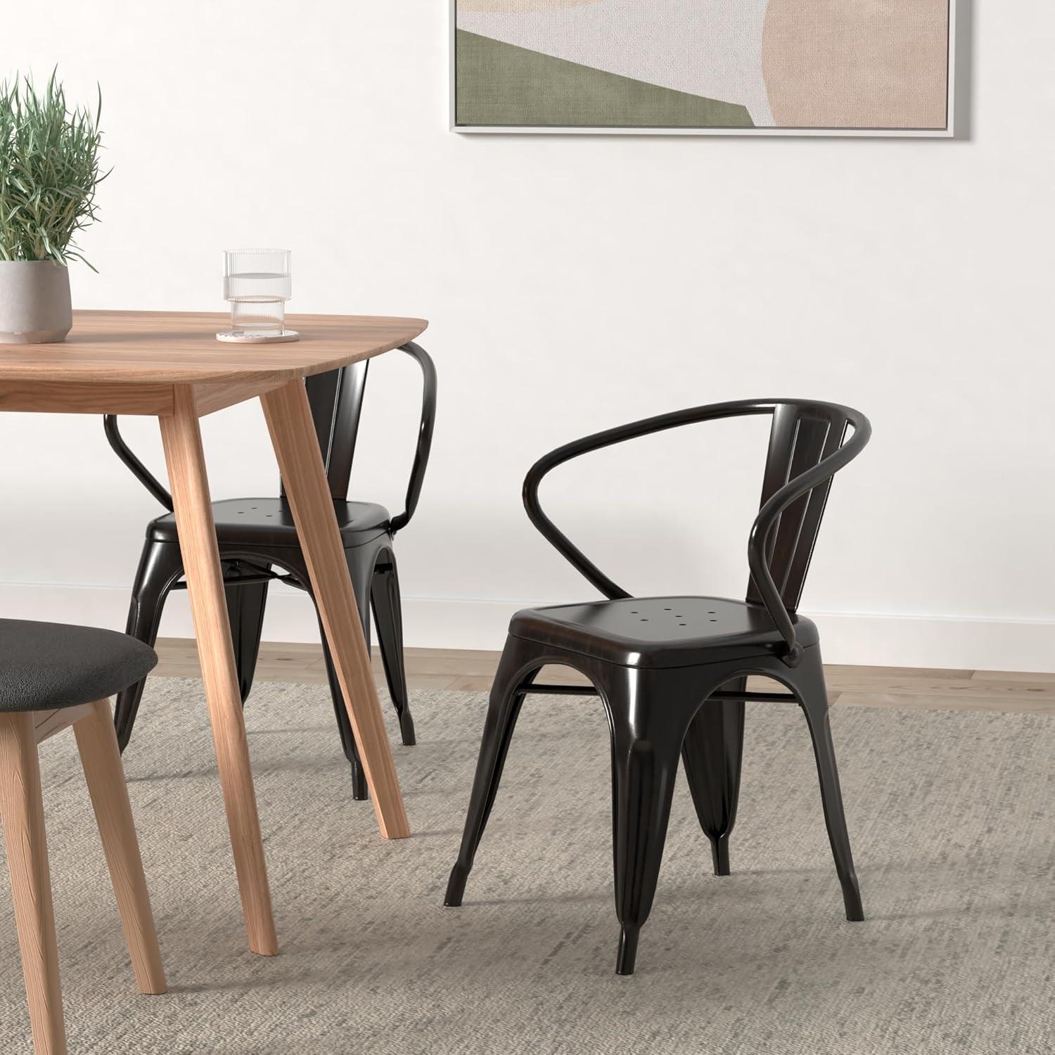 imageFlash Furniture Luna Commercial Grade Black Metal IndoorOutdoor Chair with ArmsBlackantique Gold