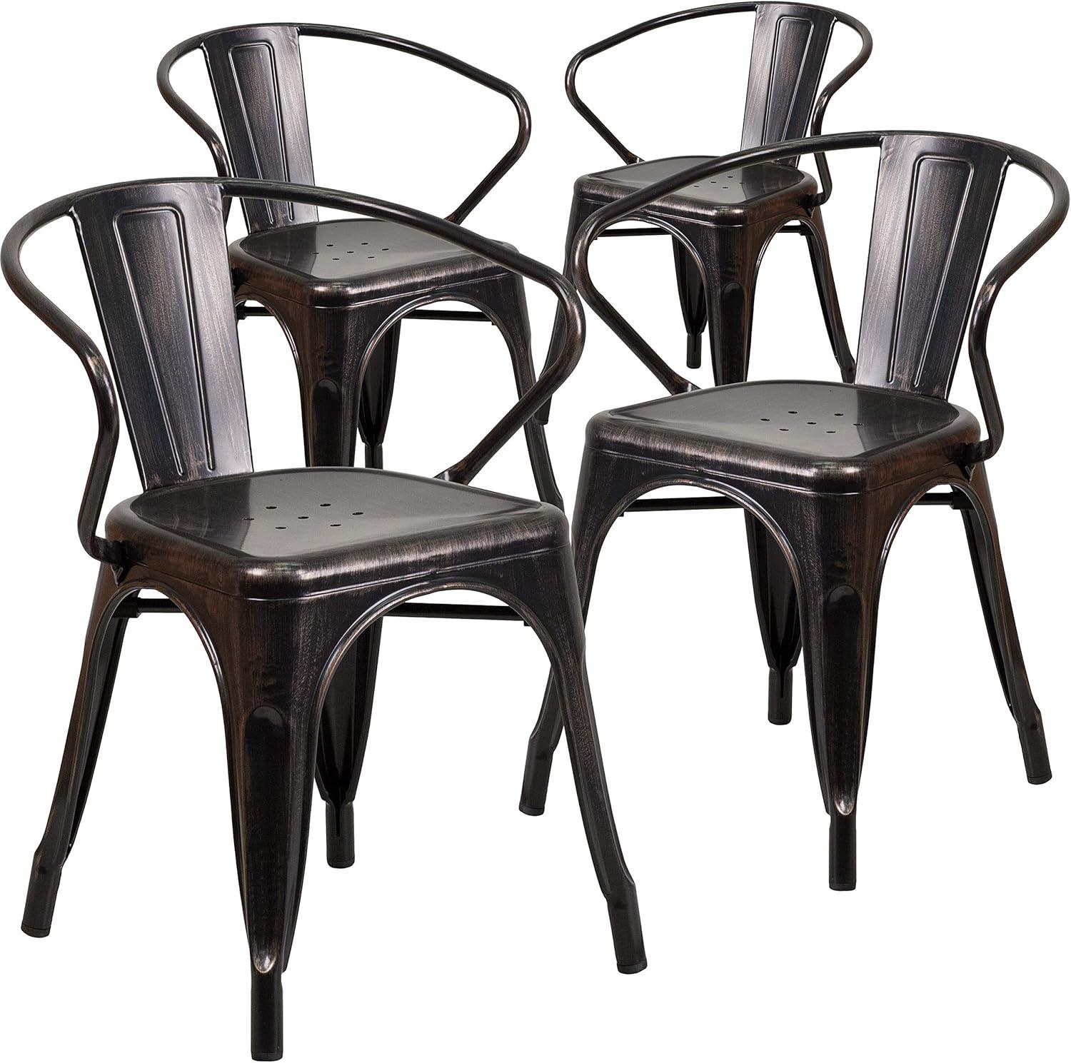 imageFlash Furniture Luna Commercial Grade Black Metal IndoorOutdoor Chair with ArmsBlackantique Gold