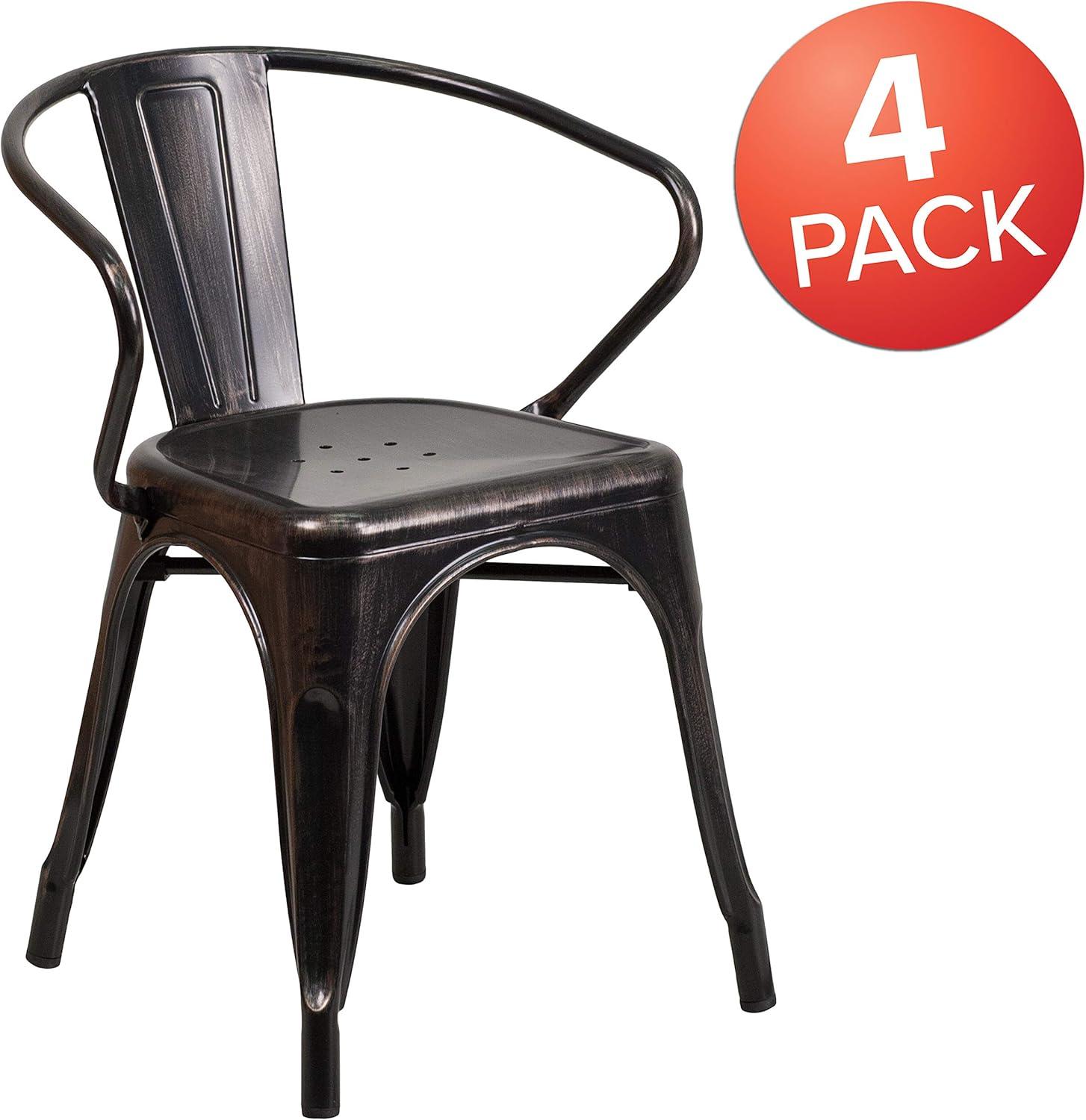 imageFlash Furniture Luna Commercial Grade Black Metal IndoorOutdoor Chair with ArmsBlackantique Gold