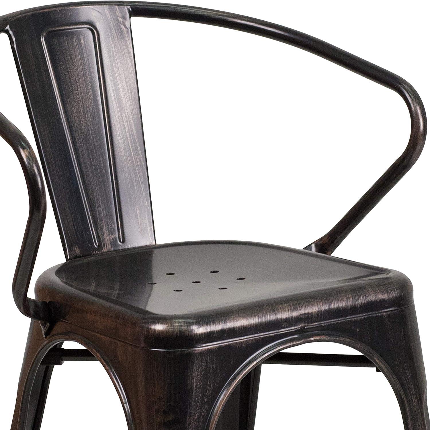 imageFlash Furniture Luna Commercial Grade Black Metal IndoorOutdoor Chair with ArmsBlackantique Gold
