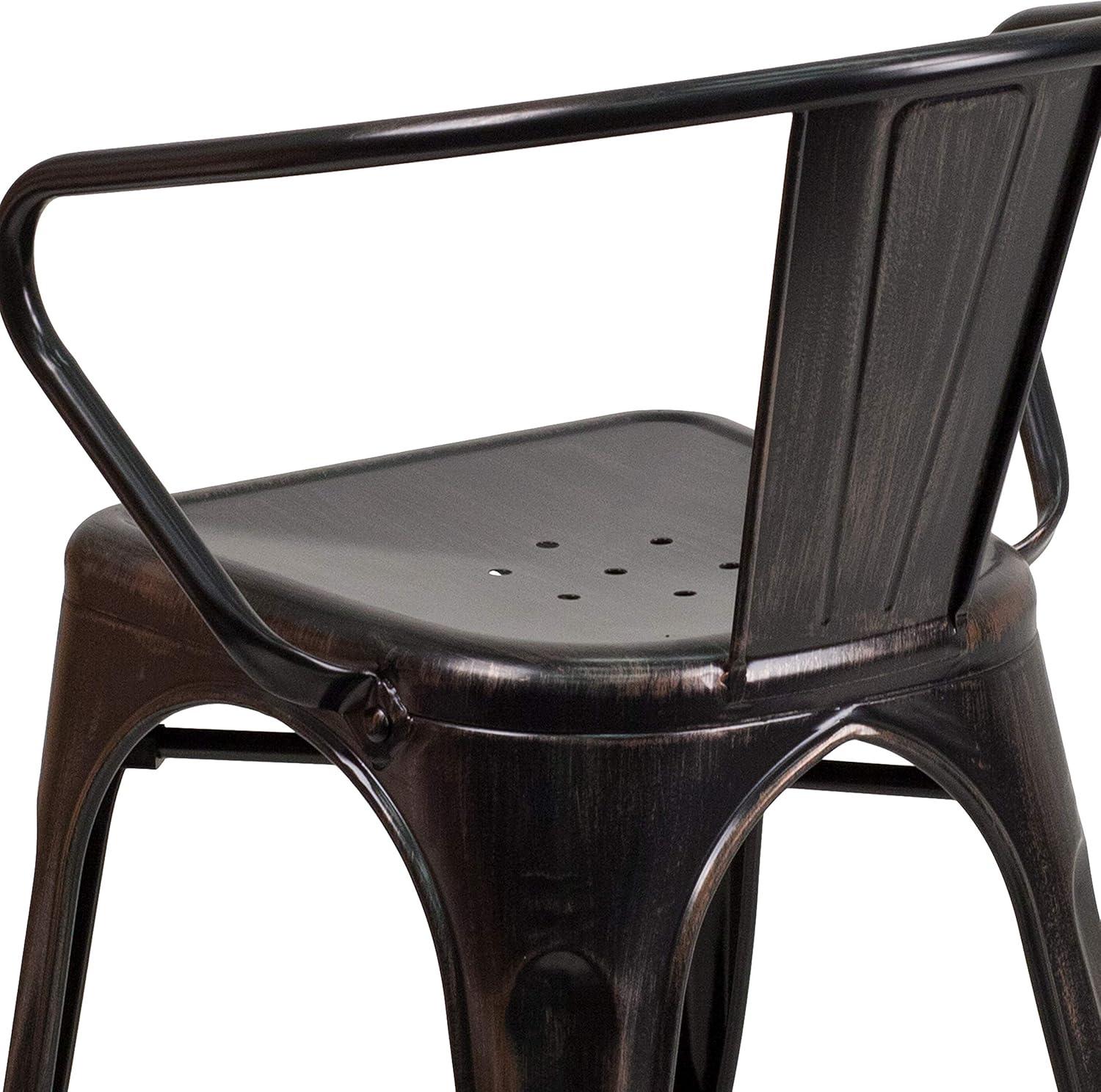 imageFlash Furniture Luna Commercial Grade Black Metal IndoorOutdoor Chair with ArmsBlackantique Gold