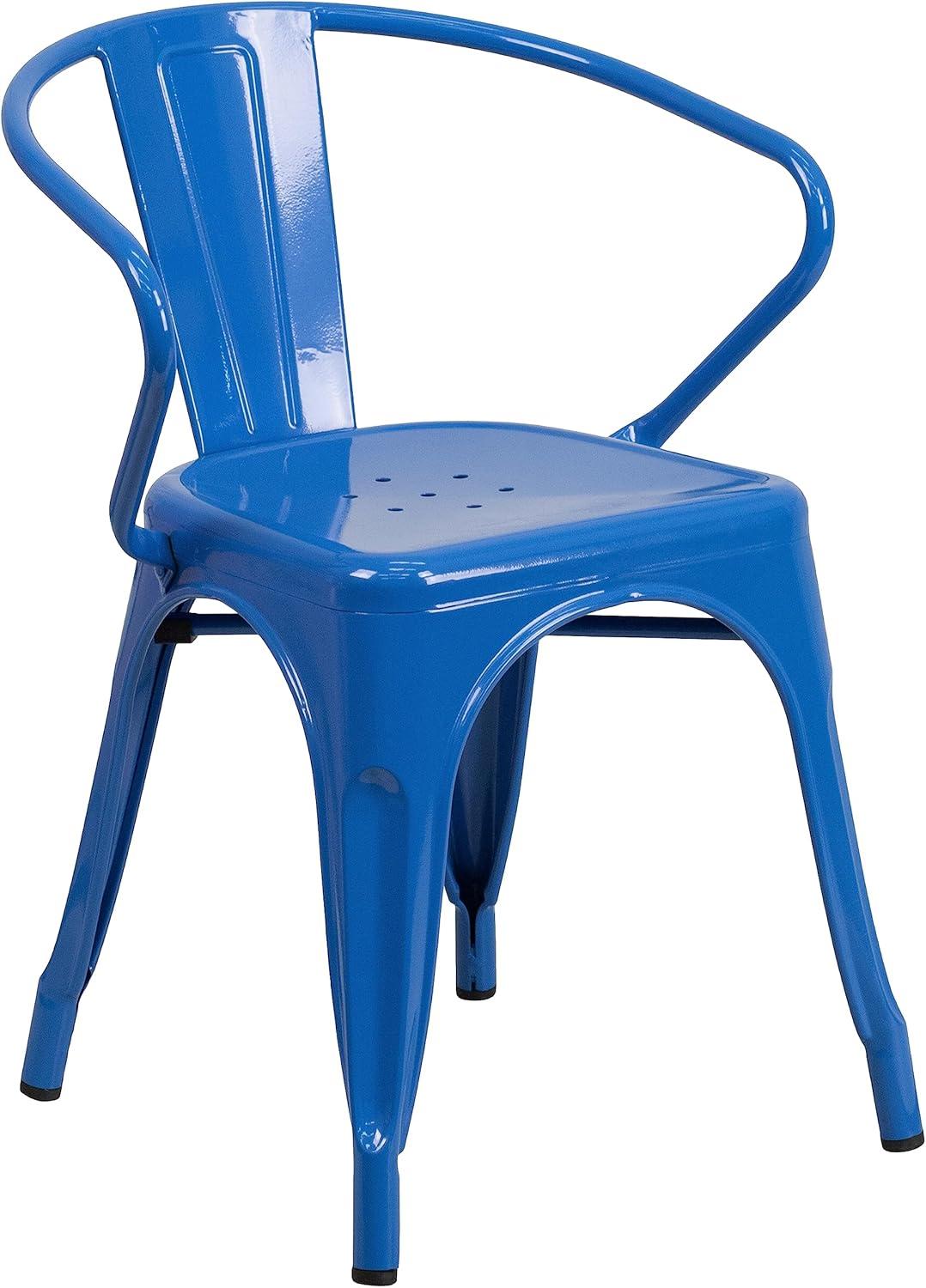 imageFlash Furniture Luna Commercial Grade Black Metal IndoorOutdoor Chair with ArmsBlue