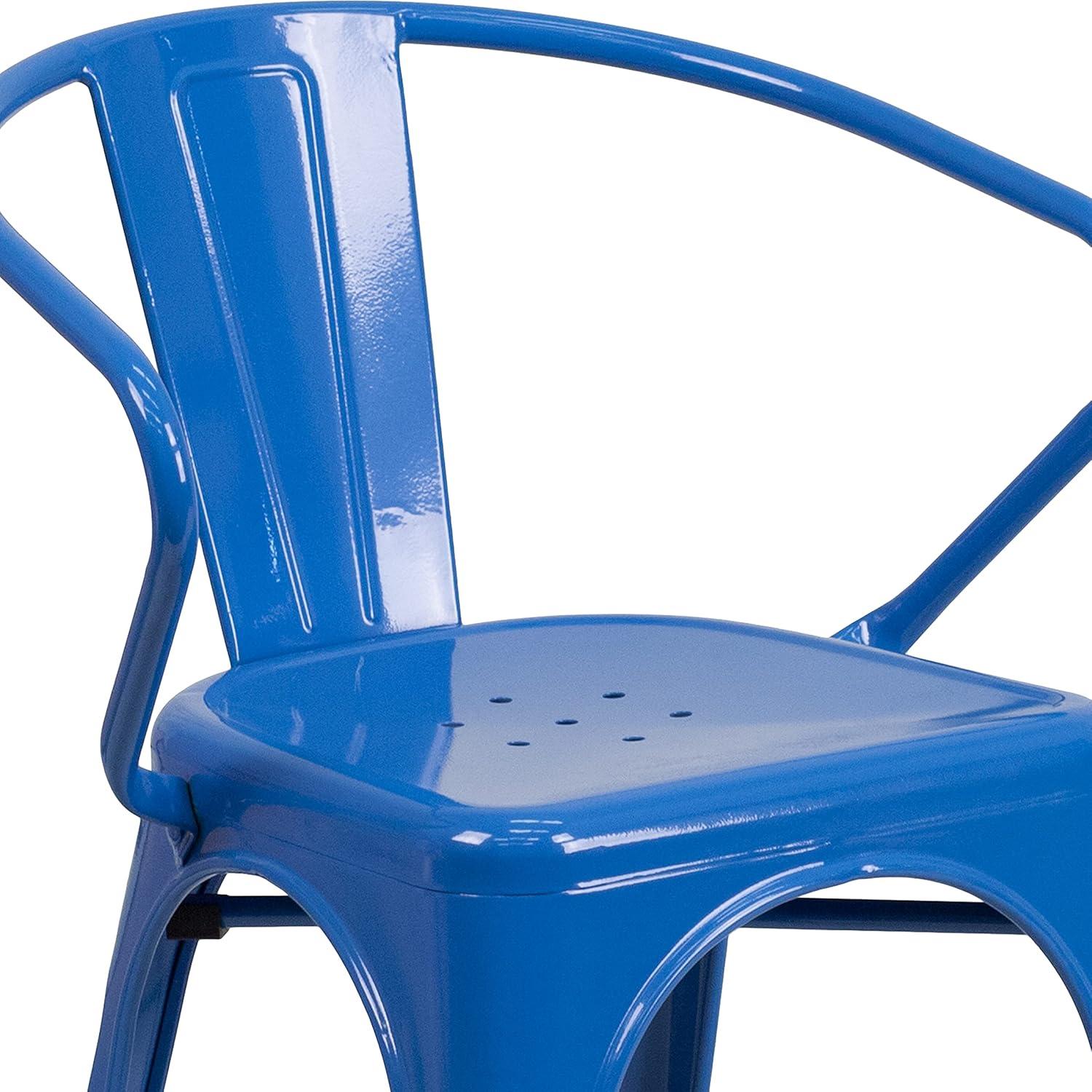 imageFlash Furniture Luna Commercial Grade Black Metal IndoorOutdoor Chair with ArmsBlue