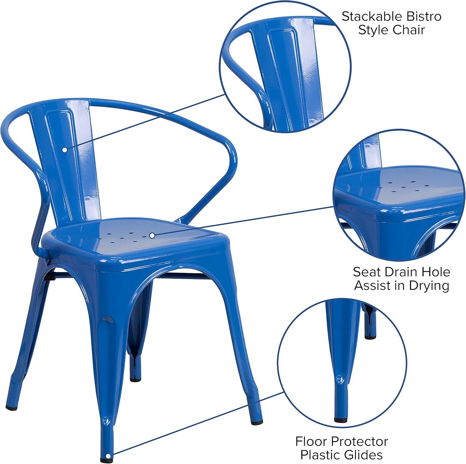 imageFlash Furniture Luna Commercial Grade Black Metal IndoorOutdoor Chair with ArmsBlue
