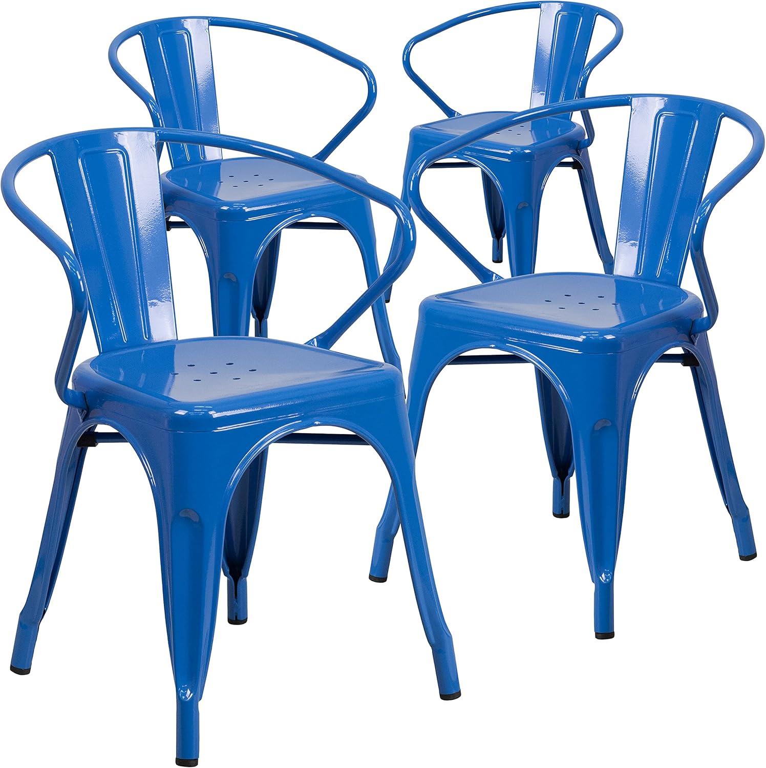imageFlash Furniture Luna Commercial Grade Black Metal IndoorOutdoor Chair with ArmsBlue