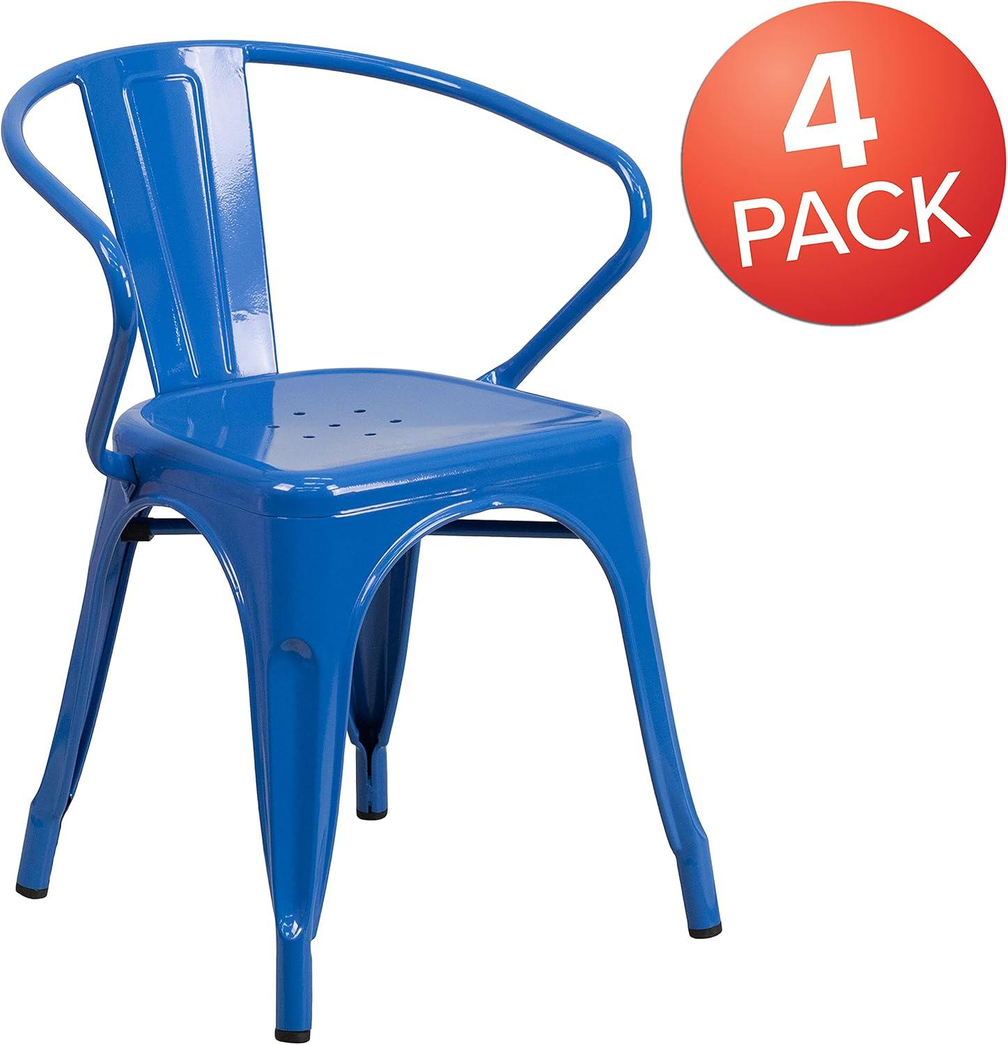 imageFlash Furniture Luna Commercial Grade Black Metal IndoorOutdoor Chair with ArmsBlue