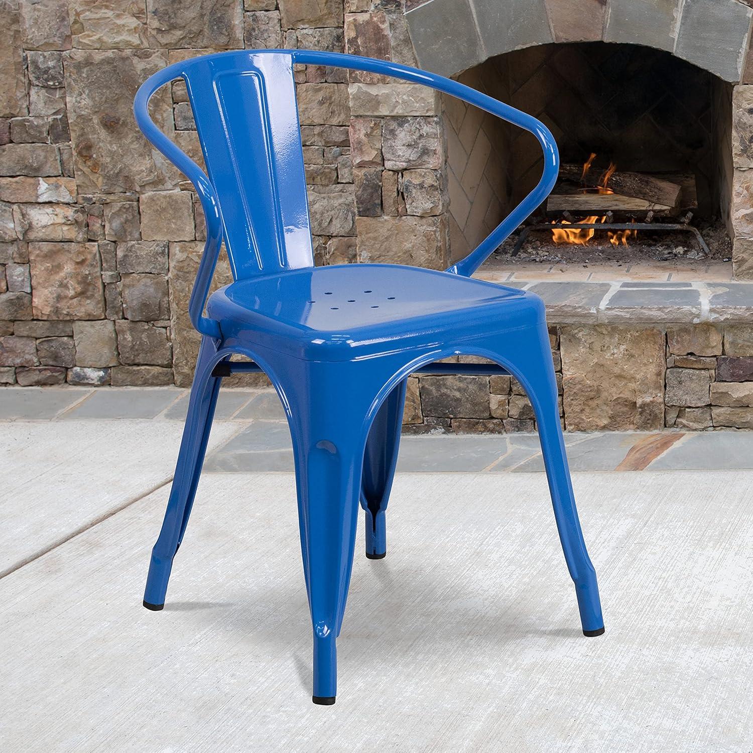 imageFlash Furniture Luna Commercial Grade Black Metal IndoorOutdoor Chair with ArmsBlue