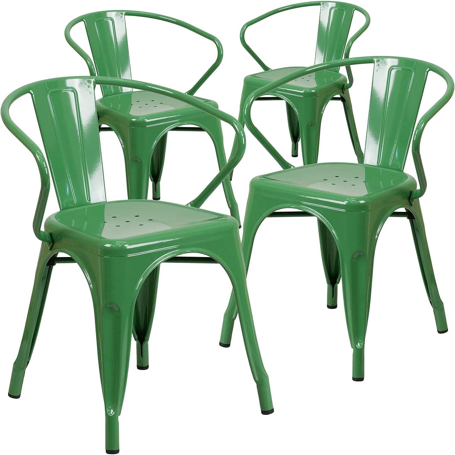 imageFlash Furniture Luna Commercial Grade Black Metal IndoorOutdoor Chair with ArmsGreen