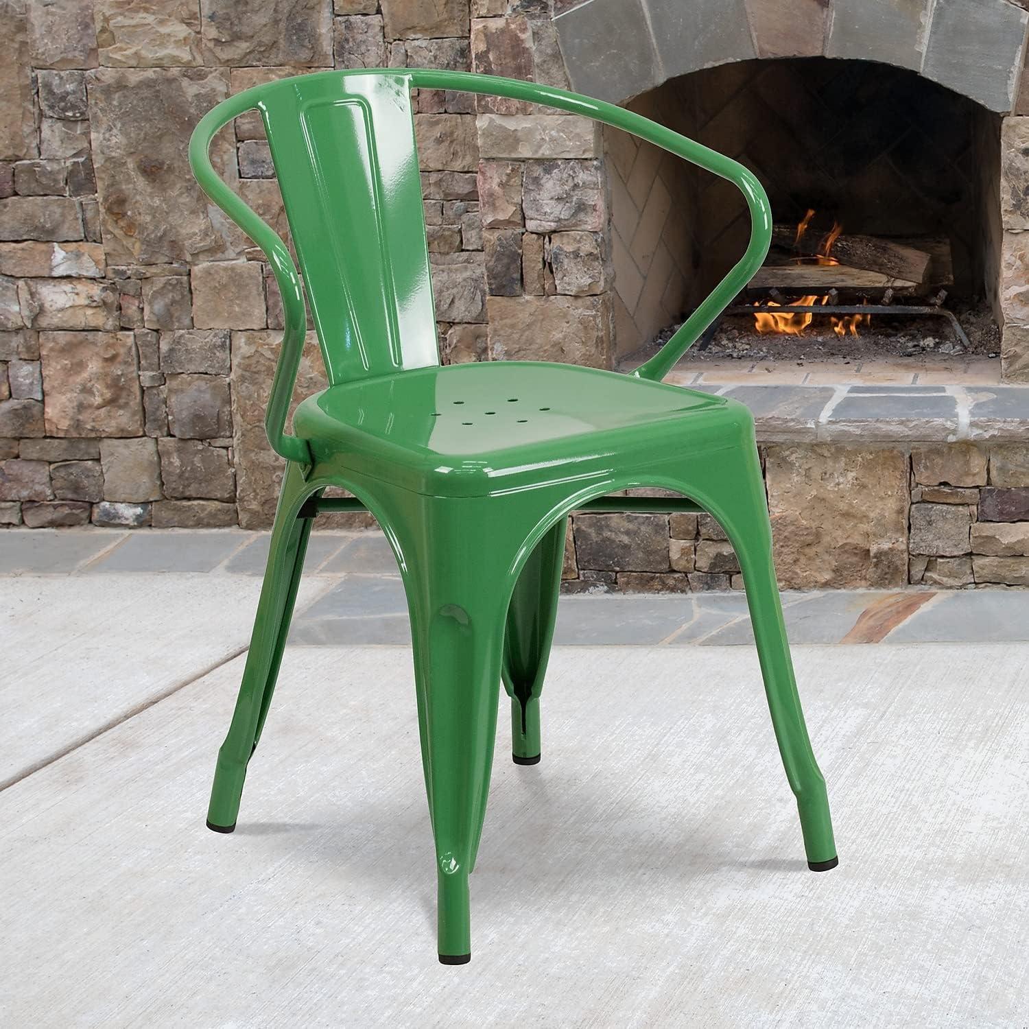 imageFlash Furniture Luna Commercial Grade Black Metal IndoorOutdoor Chair with ArmsGreen