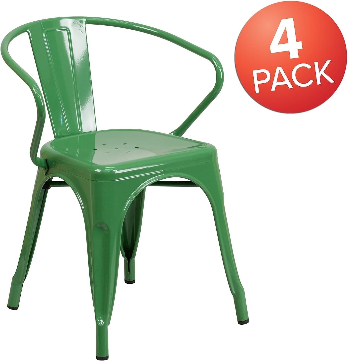 imageFlash Furniture Luna Commercial Grade Black Metal IndoorOutdoor Chair with ArmsGreen