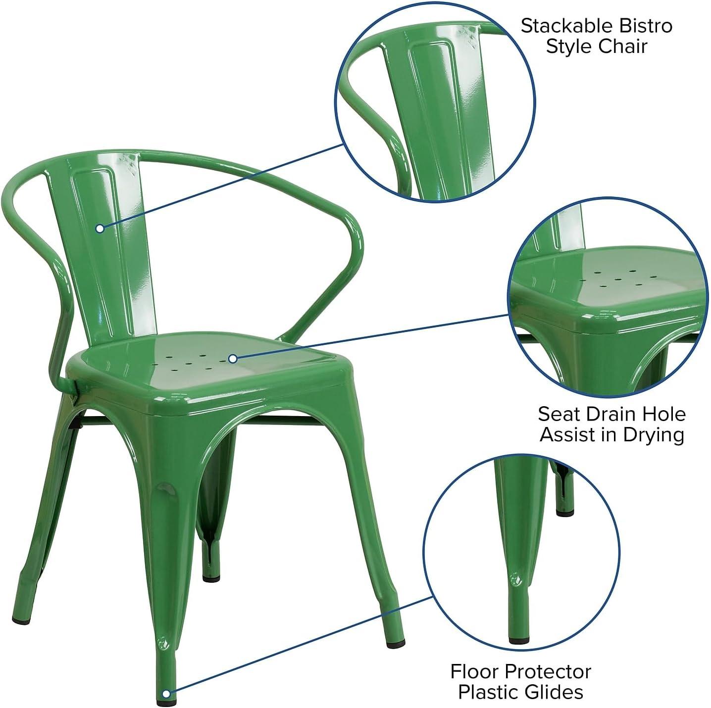 imageFlash Furniture Luna Commercial Grade Black Metal IndoorOutdoor Chair with ArmsGreen