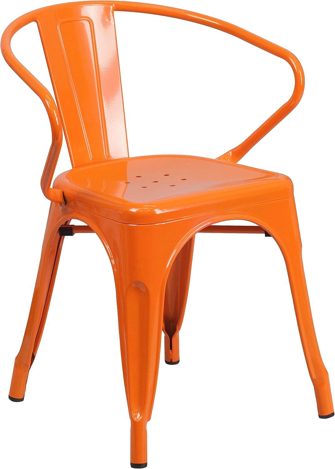 imageFlash Furniture Luna Commercial Grade Black Metal IndoorOutdoor Chair with ArmsOrange