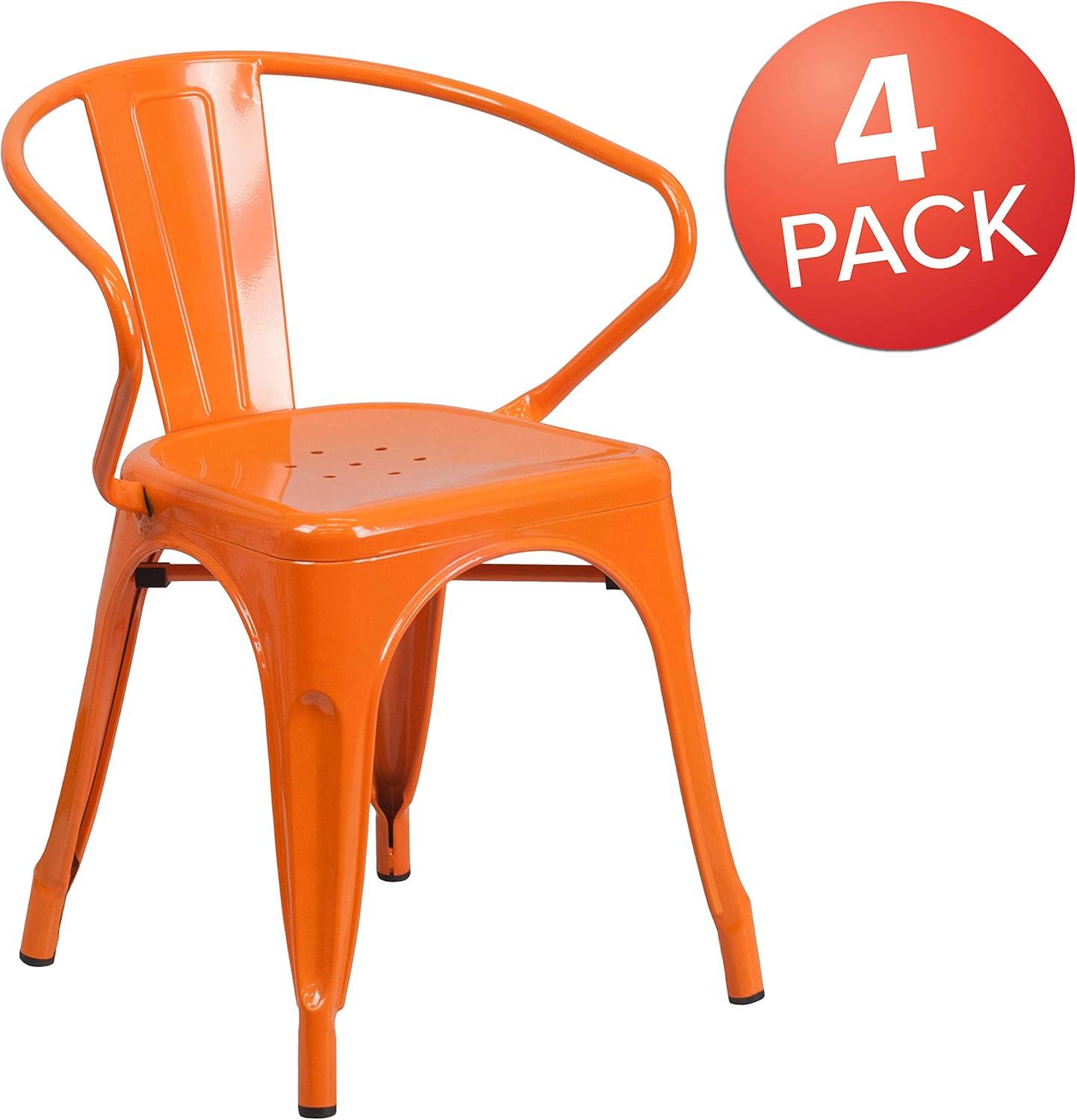 imageFlash Furniture Luna Commercial Grade Black Metal IndoorOutdoor Chair with ArmsOrange