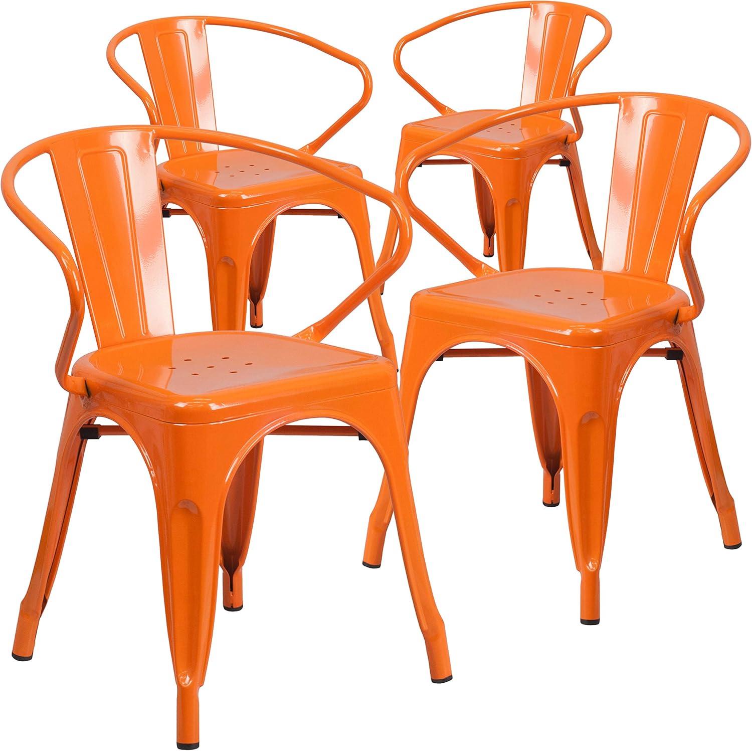 imageFlash Furniture Luna Commercial Grade Black Metal IndoorOutdoor Chair with ArmsOrange