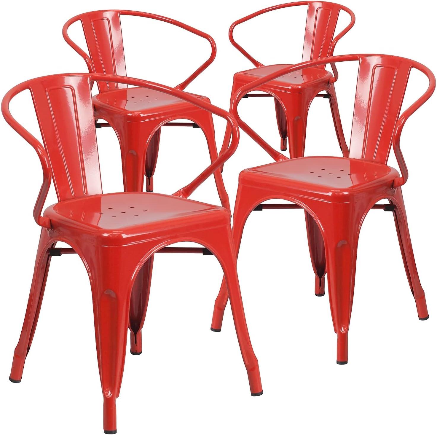imageFlash Furniture Luna Commercial Grade Black Metal IndoorOutdoor Chair with ArmsRed
