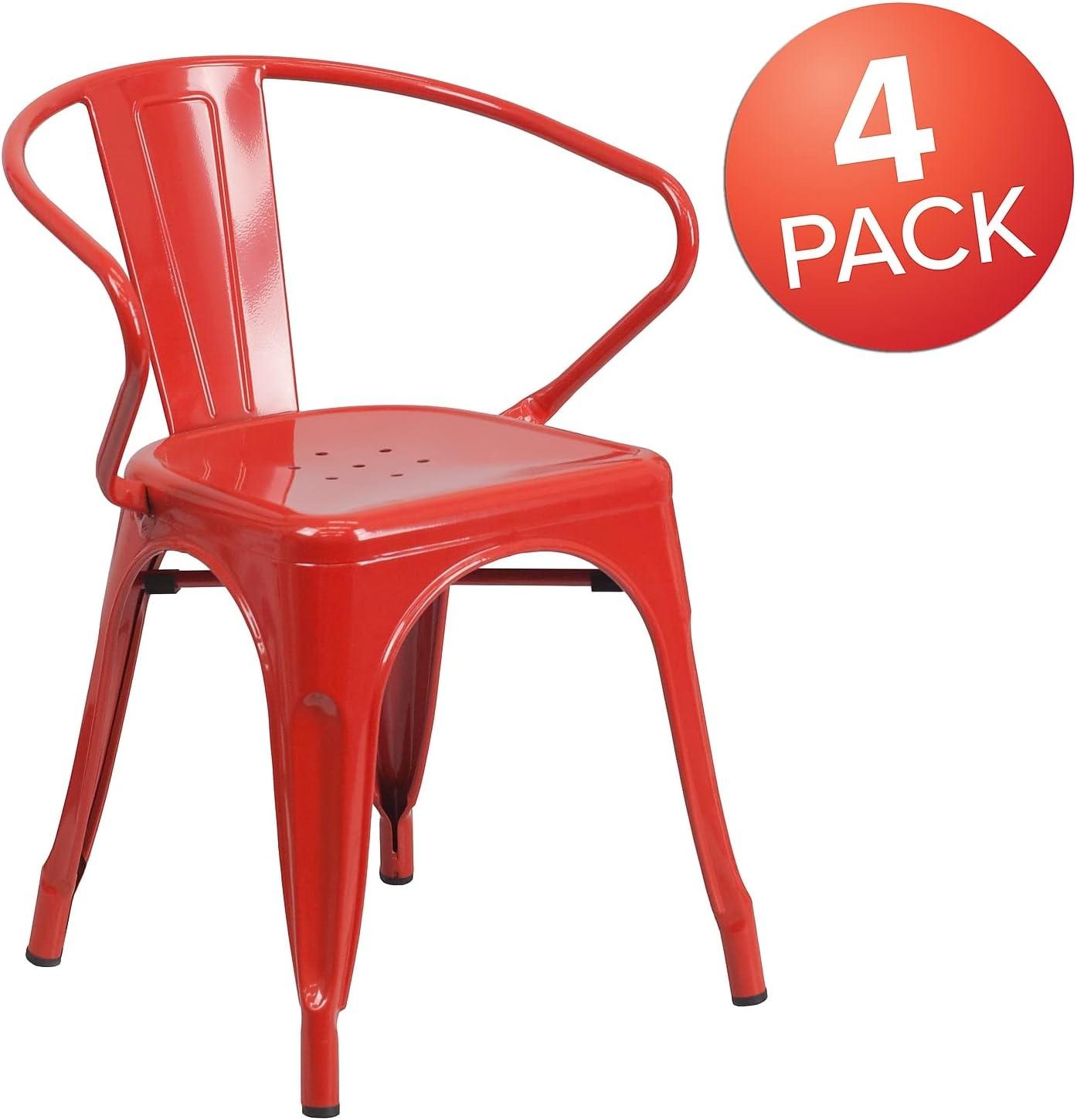 imageFlash Furniture Luna Commercial Grade Black Metal IndoorOutdoor Chair with ArmsRed