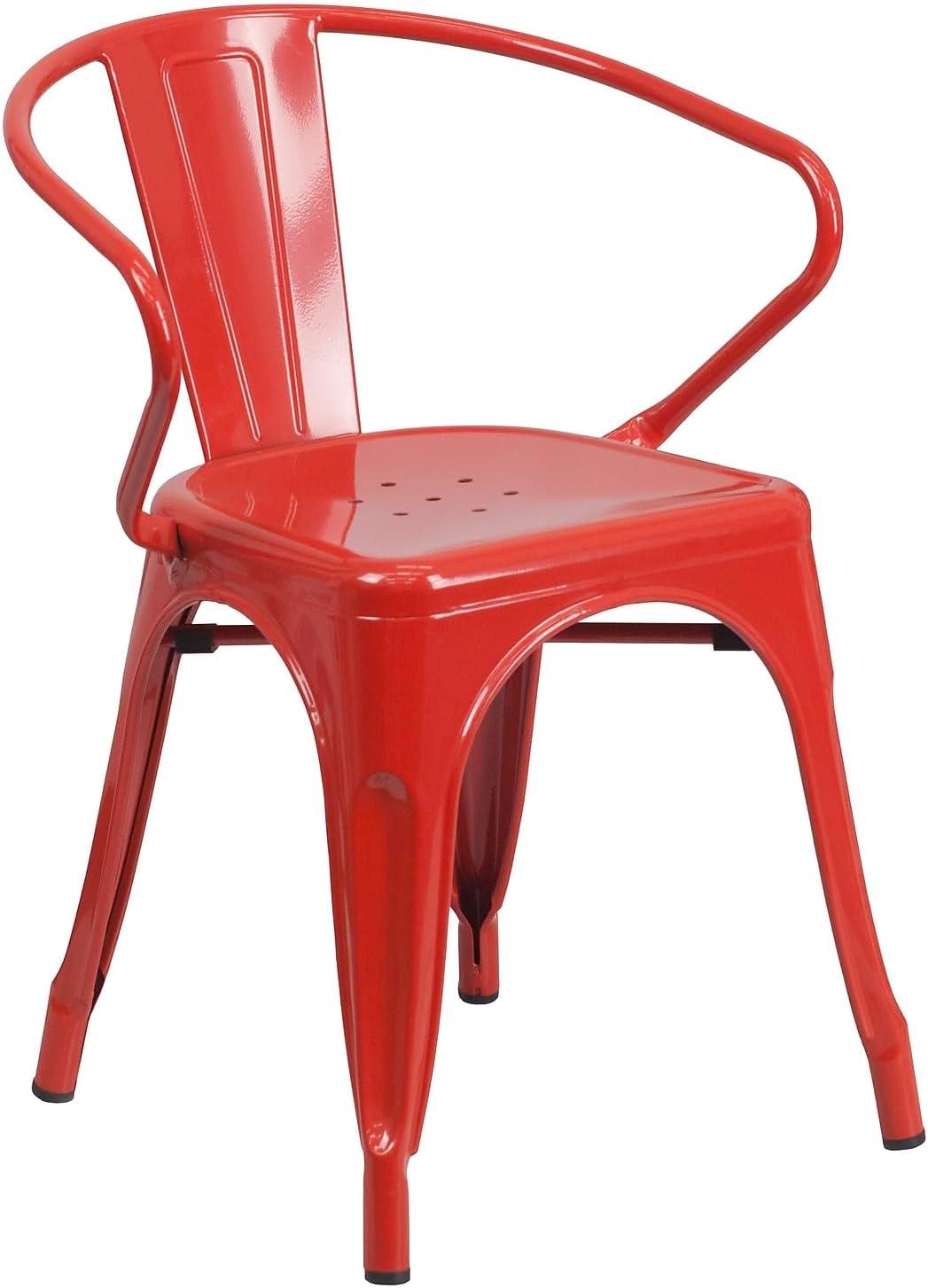 imageFlash Furniture Luna Commercial Grade Black Metal IndoorOutdoor Chair with ArmsRed