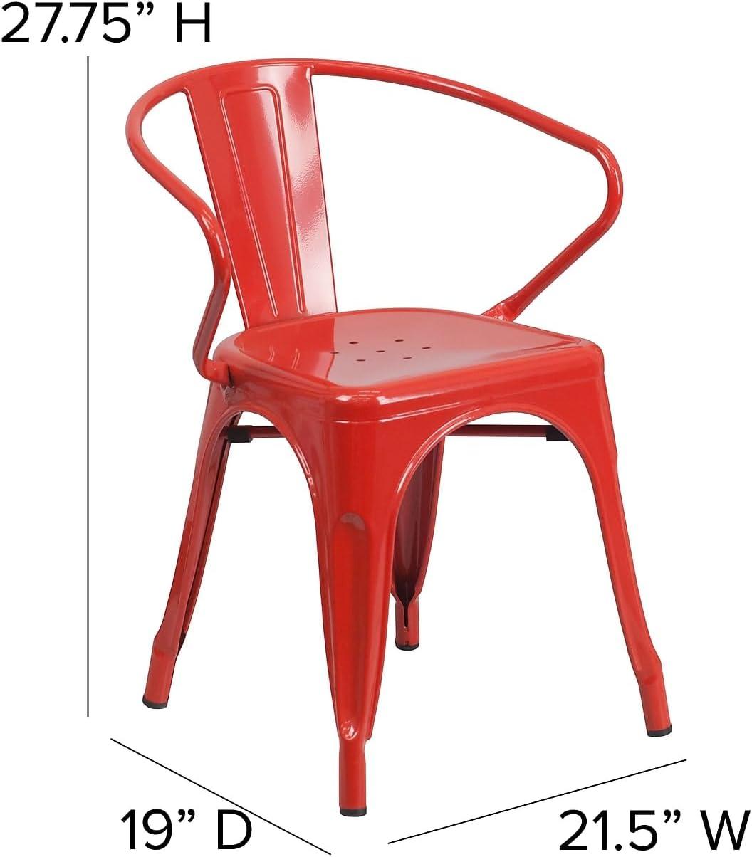 imageFlash Furniture Luna Commercial Grade Black Metal IndoorOutdoor Chair with ArmsRed