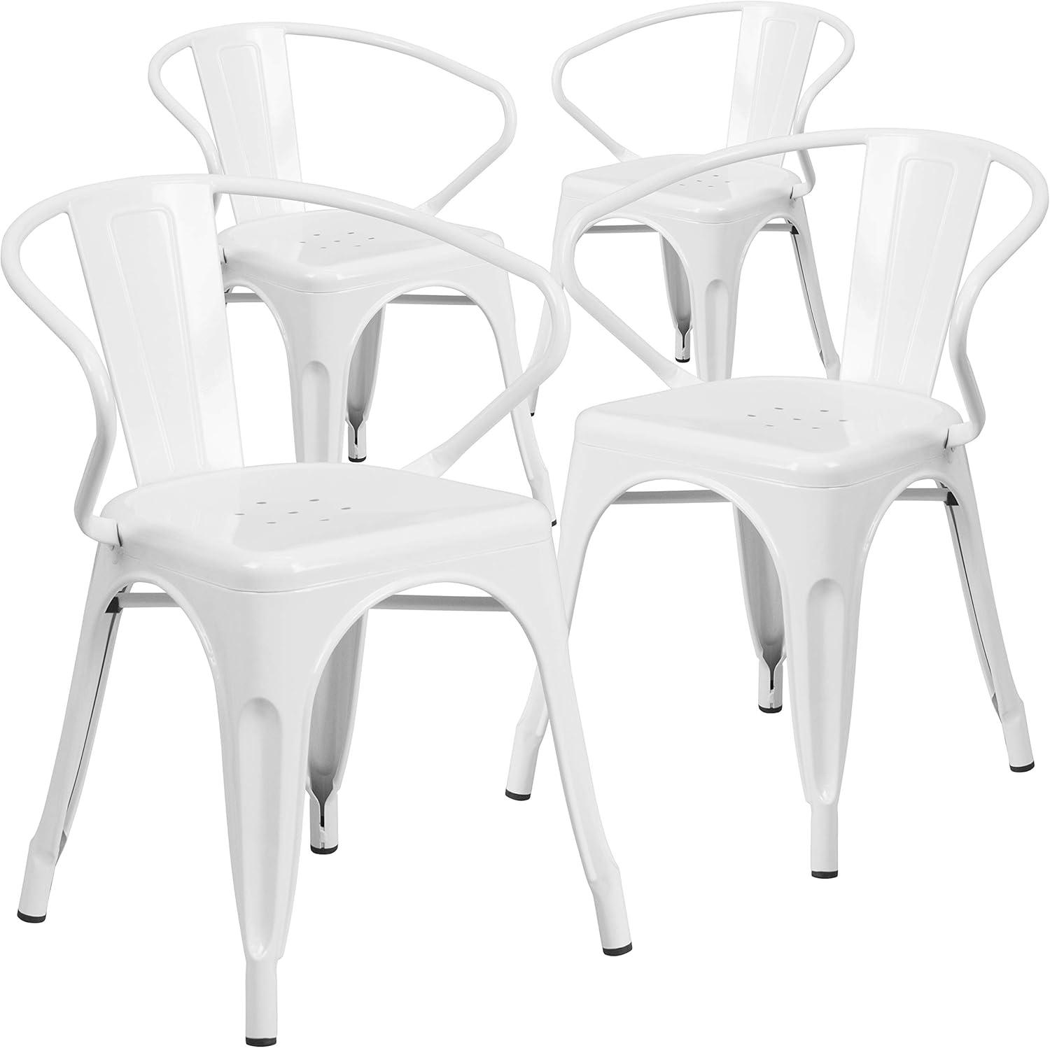 imageFlash Furniture Luna Commercial Grade Black Metal IndoorOutdoor Chair with ArmsWhite