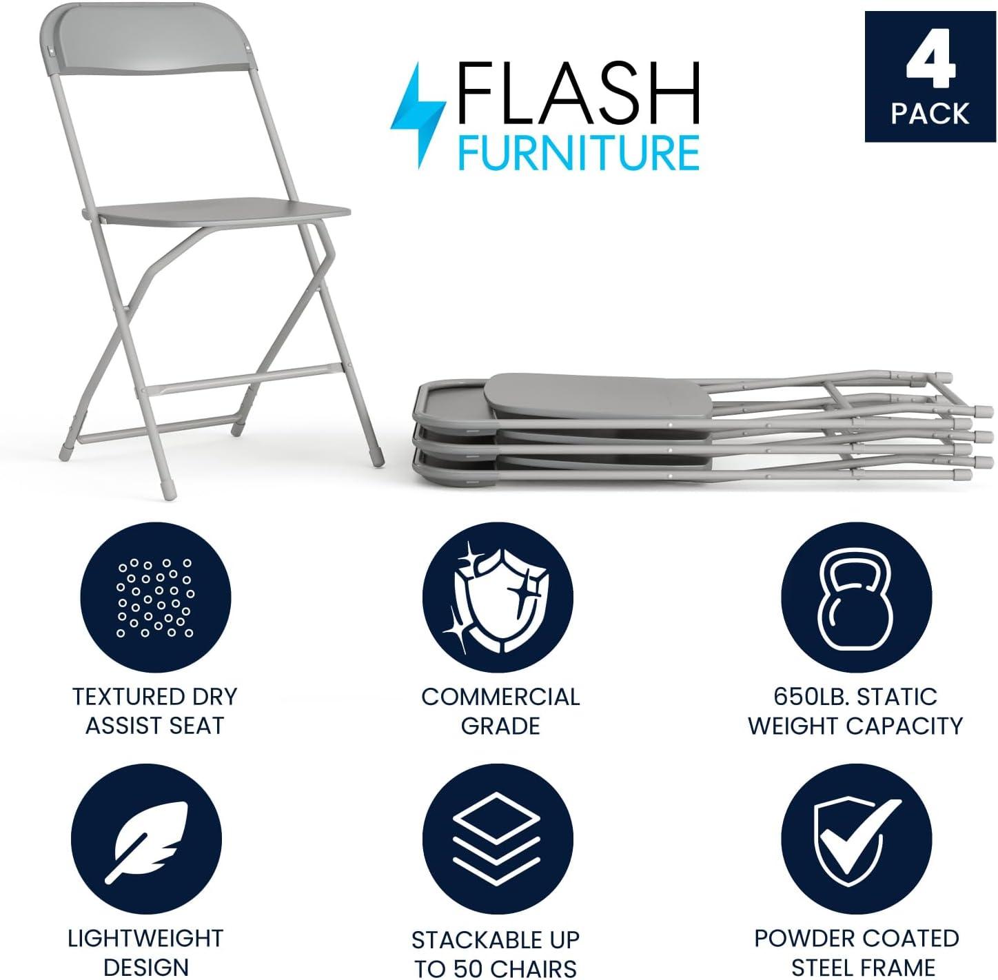 imageFlash Furniture Madelyn Folding Card Table Gray Portable Square Table ampamp Hercules Series Plastic Folding Chair Grey 4 Pack 650LB Weight Capacity Comfortable EventGrey