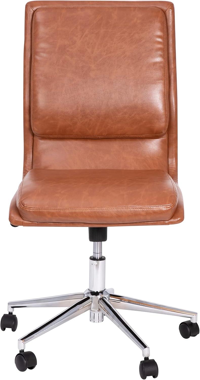 imageFlash Furniture Madigan Task Office Chair Luxurious Cognac LeatherSoft Upholstery Padded MidBack and Seat Height Adjustable Chrome Base ArmlessBrown