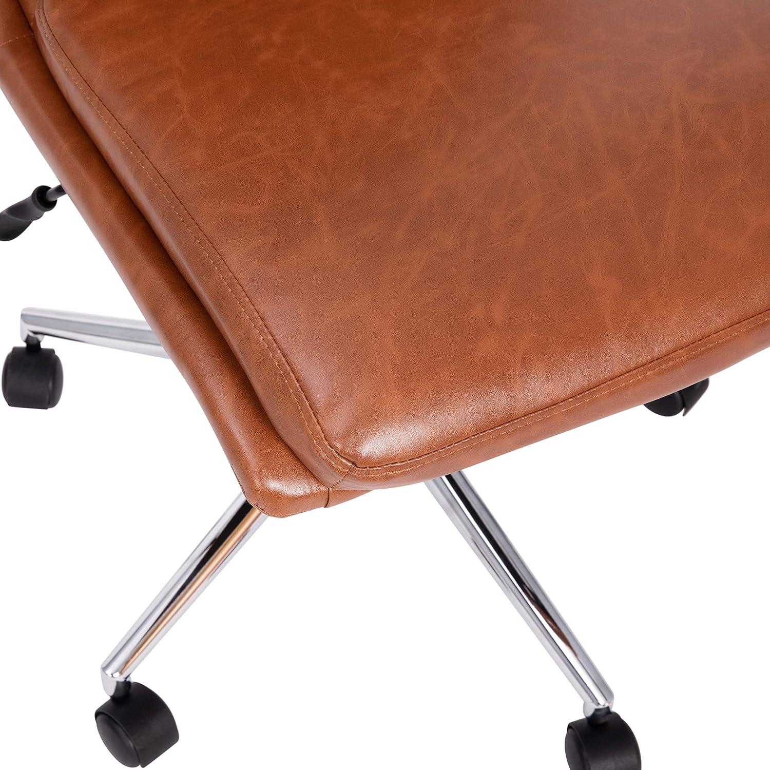 imageFlash Furniture Madigan Task Office Chair Luxurious Cognac LeatherSoft Upholstery Padded MidBack and Seat Height Adjustable Chrome Base ArmlessBrown