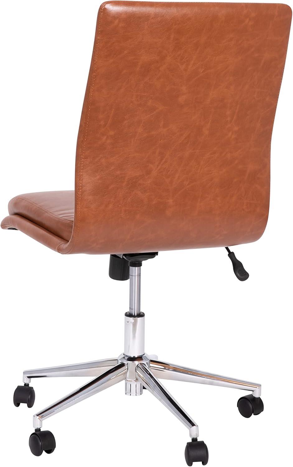 imageFlash Furniture Madigan Task Office Chair Luxurious Cognac LeatherSoft Upholstery Padded MidBack and Seat Height Adjustable Chrome Base ArmlessBrown