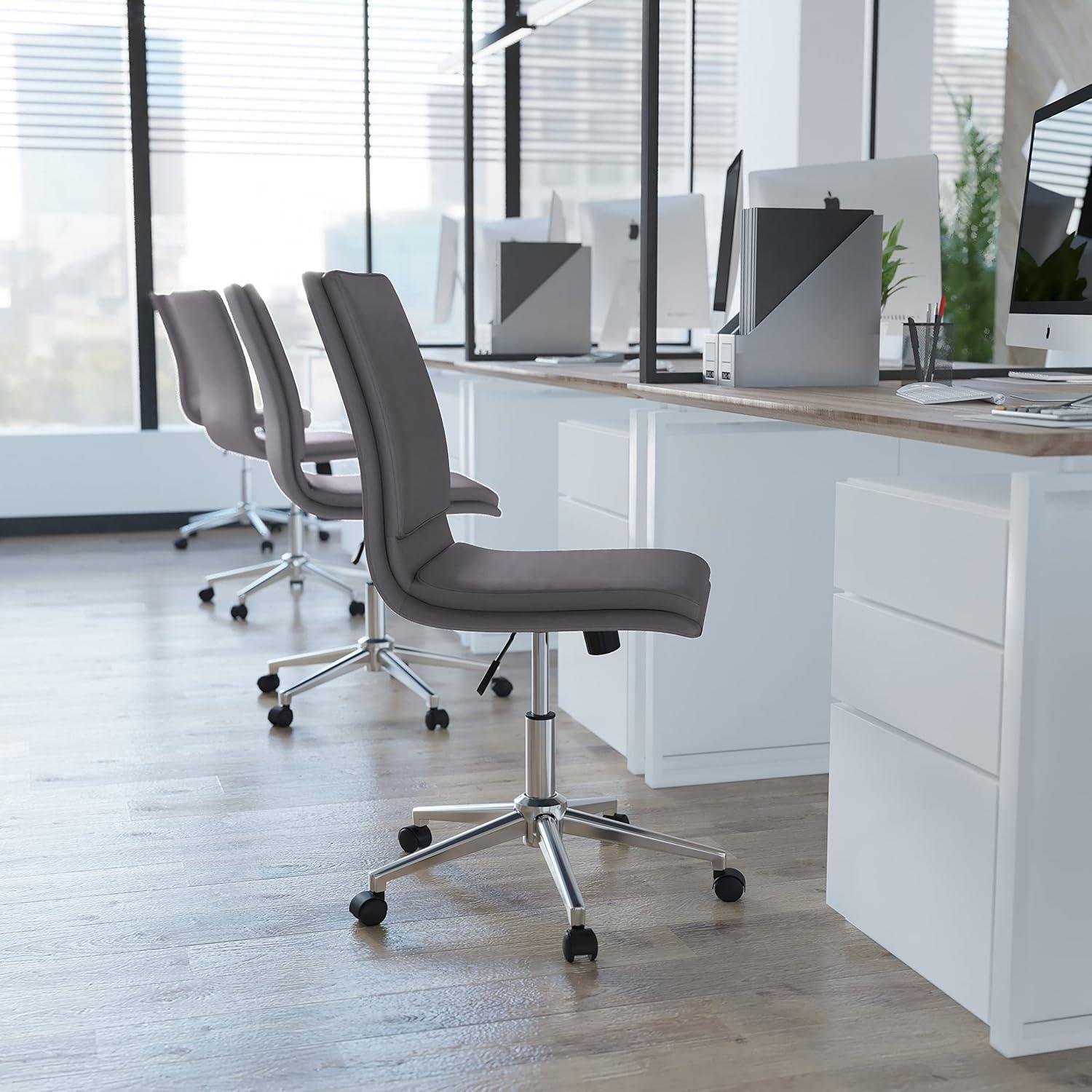imageFlash Furniture Madigan Task Office Chair Luxurious Cognac LeatherSoft Upholstery Padded MidBack and Seat Height Adjustable Chrome Base ArmlessGrey