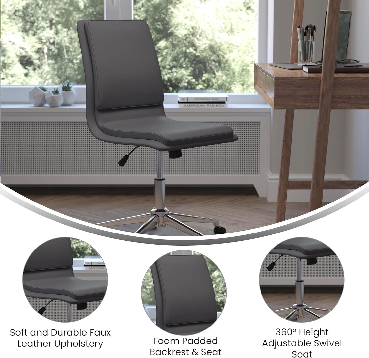 imageFlash Furniture Madigan Task Office Chair Luxurious Cognac LeatherSoft Upholstery Padded MidBack and Seat Height Adjustable Chrome Base ArmlessGrey