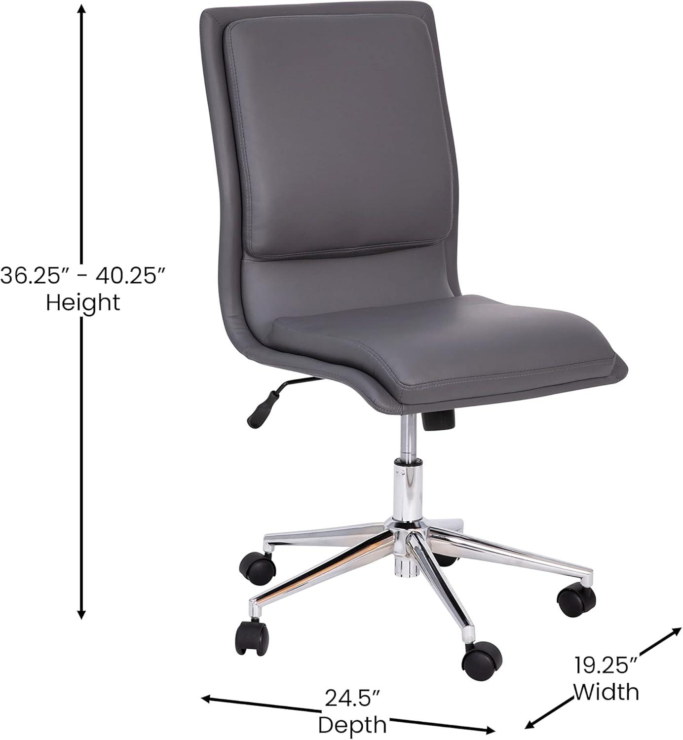 imageFlash Furniture Madigan Task Office Chair Luxurious Cognac LeatherSoft Upholstery Padded MidBack and Seat Height Adjustable Chrome Base ArmlessGrey