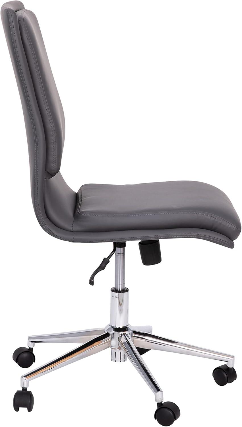 imageFlash Furniture Madigan Task Office Chair Luxurious Cognac LeatherSoft Upholstery Padded MidBack and Seat Height Adjustable Chrome Base ArmlessGrey