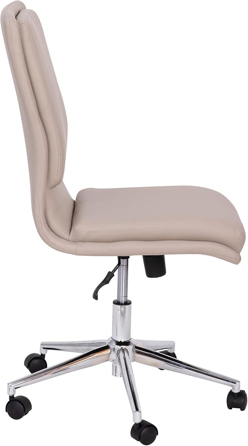 imageFlash Furniture Madigan Task Office Chair Luxurious Cognac LeatherSoft Upholstery Padded MidBack and Seat Height Adjustable Chrome Base ArmlessTaupe