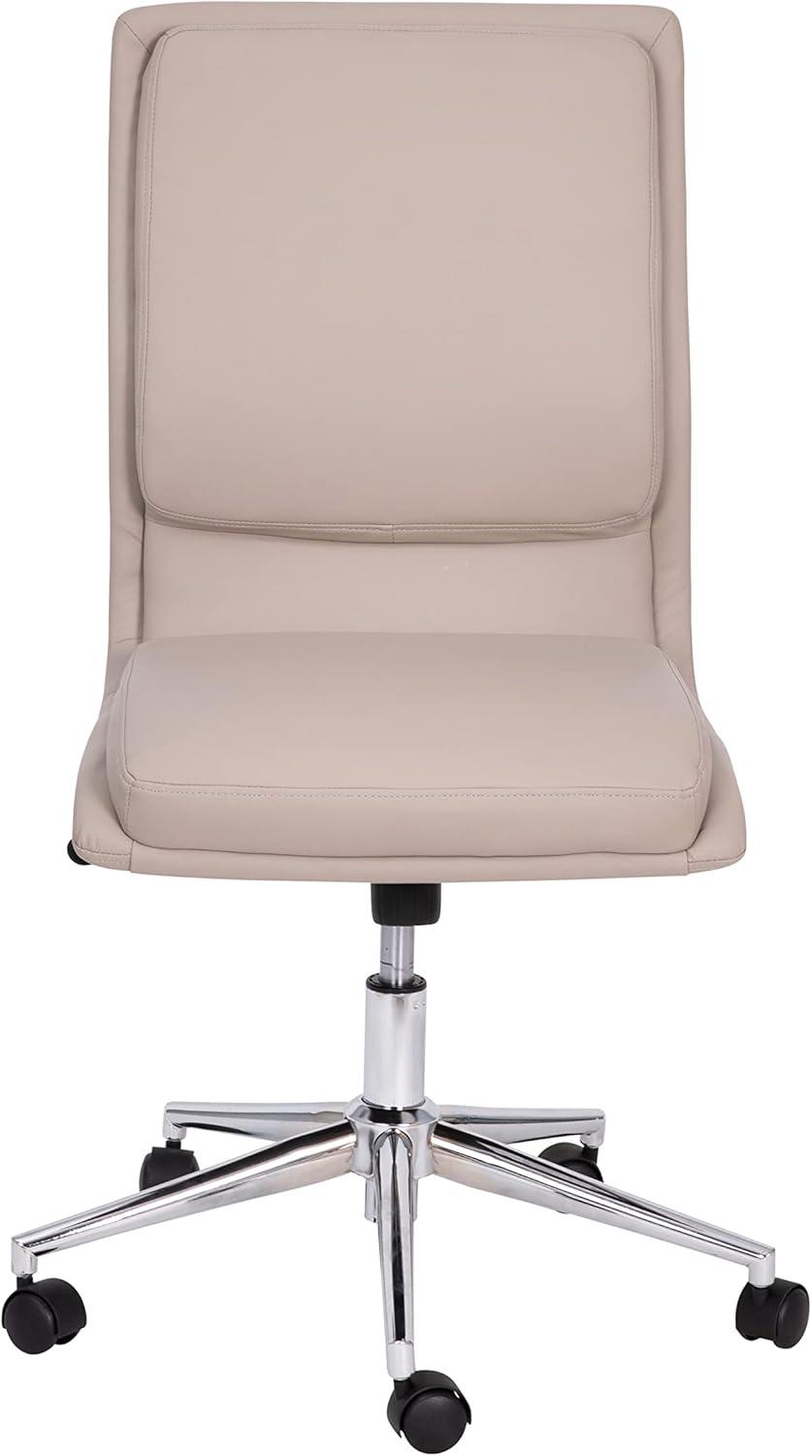 imageFlash Furniture Madigan Task Office Chair Luxurious Cognac LeatherSoft Upholstery Padded MidBack and Seat Height Adjustable Chrome Base ArmlessTaupe
