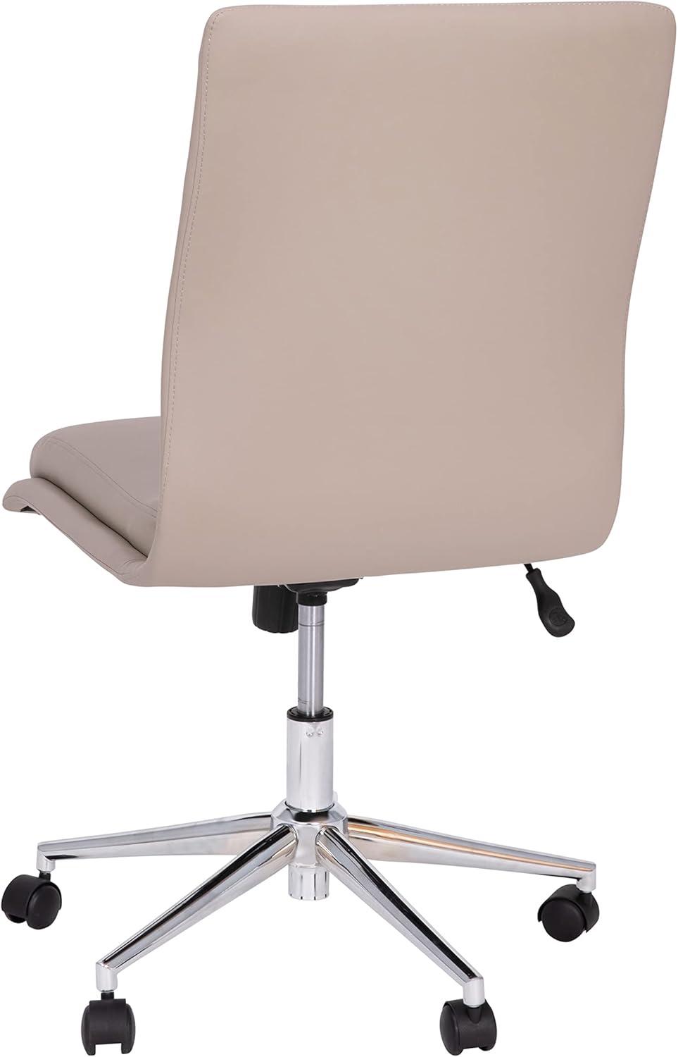 imageFlash Furniture Madigan Task Office Chair Luxurious Cognac LeatherSoft Upholstery Padded MidBack and Seat Height Adjustable Chrome Base ArmlessTaupe